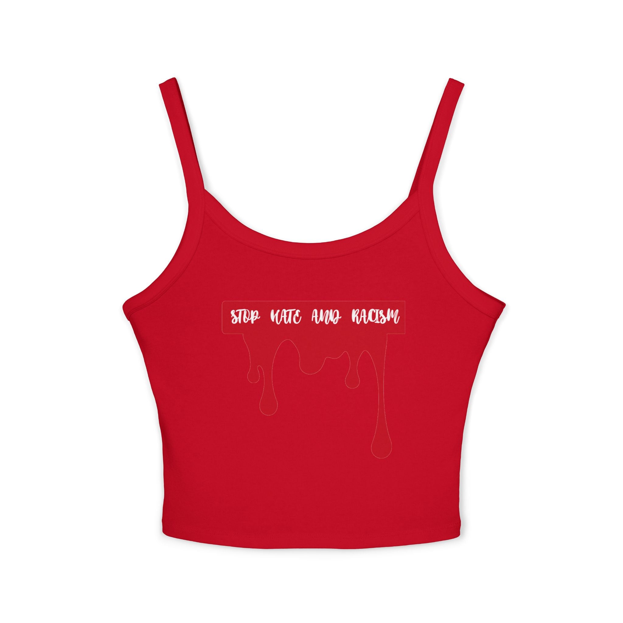 Stop Hate And Racism Spaghetti Strap Tank Top — Anti-Racism Graphic Crop
