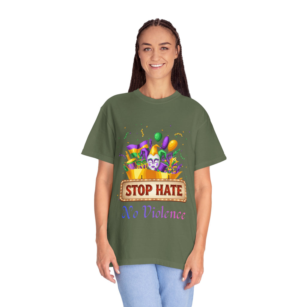 T-Shirt — "Stop Hate, No Violence" Mardi Gras Parade Design