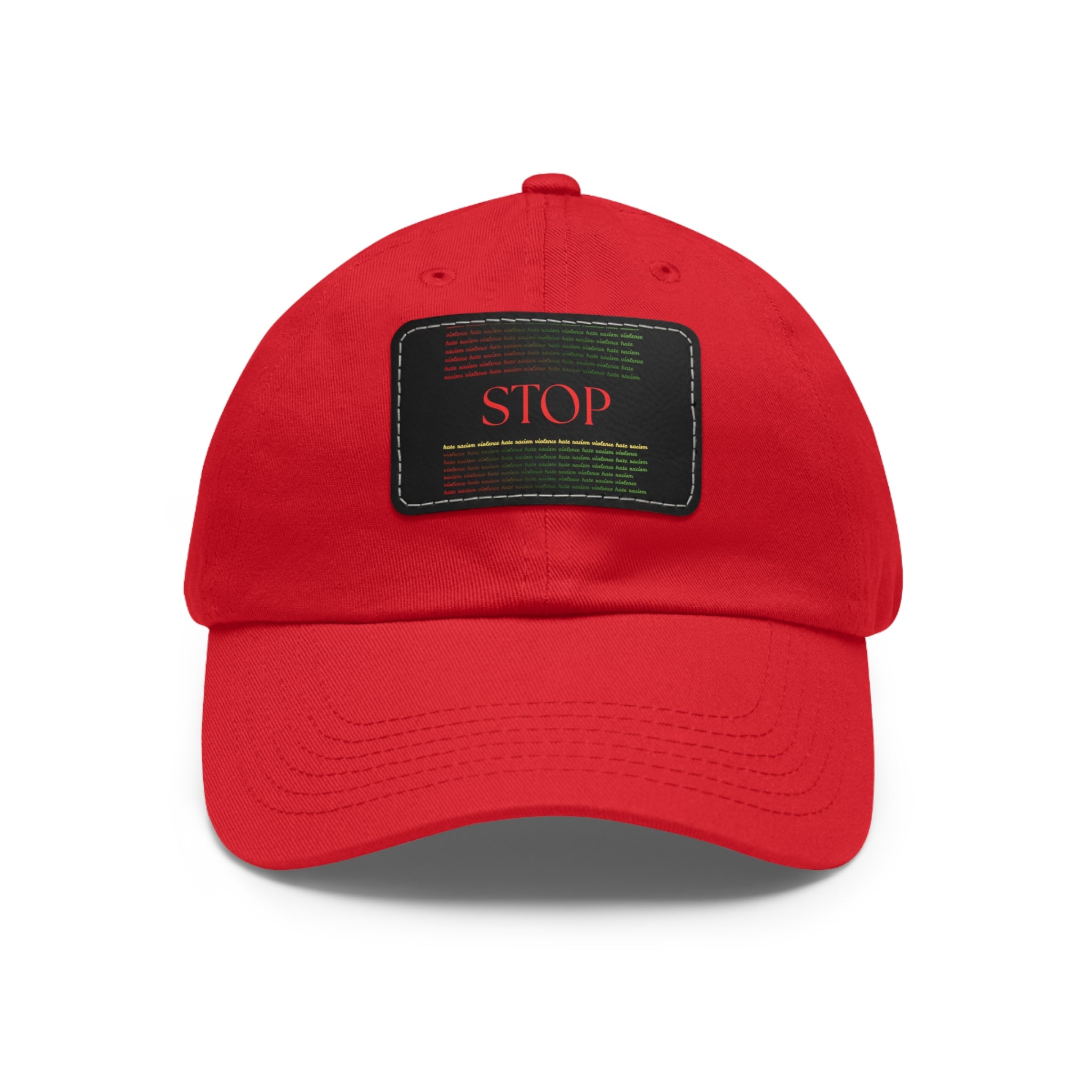 Leather Patch Dad Hat — 'STOP' Embossed Casual Baseball Cap