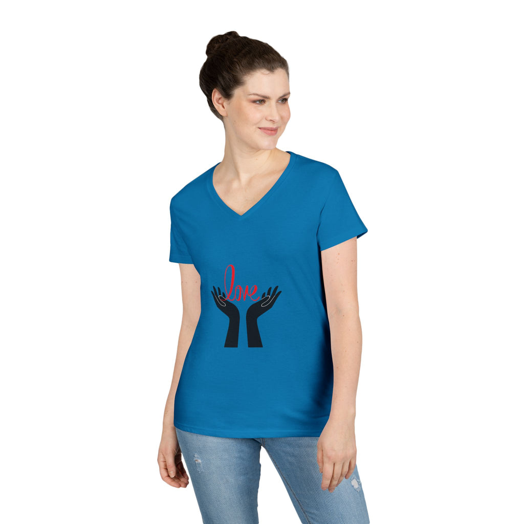 Love Hands V-Neck Tee — Women's Graphic Love T-Shirt