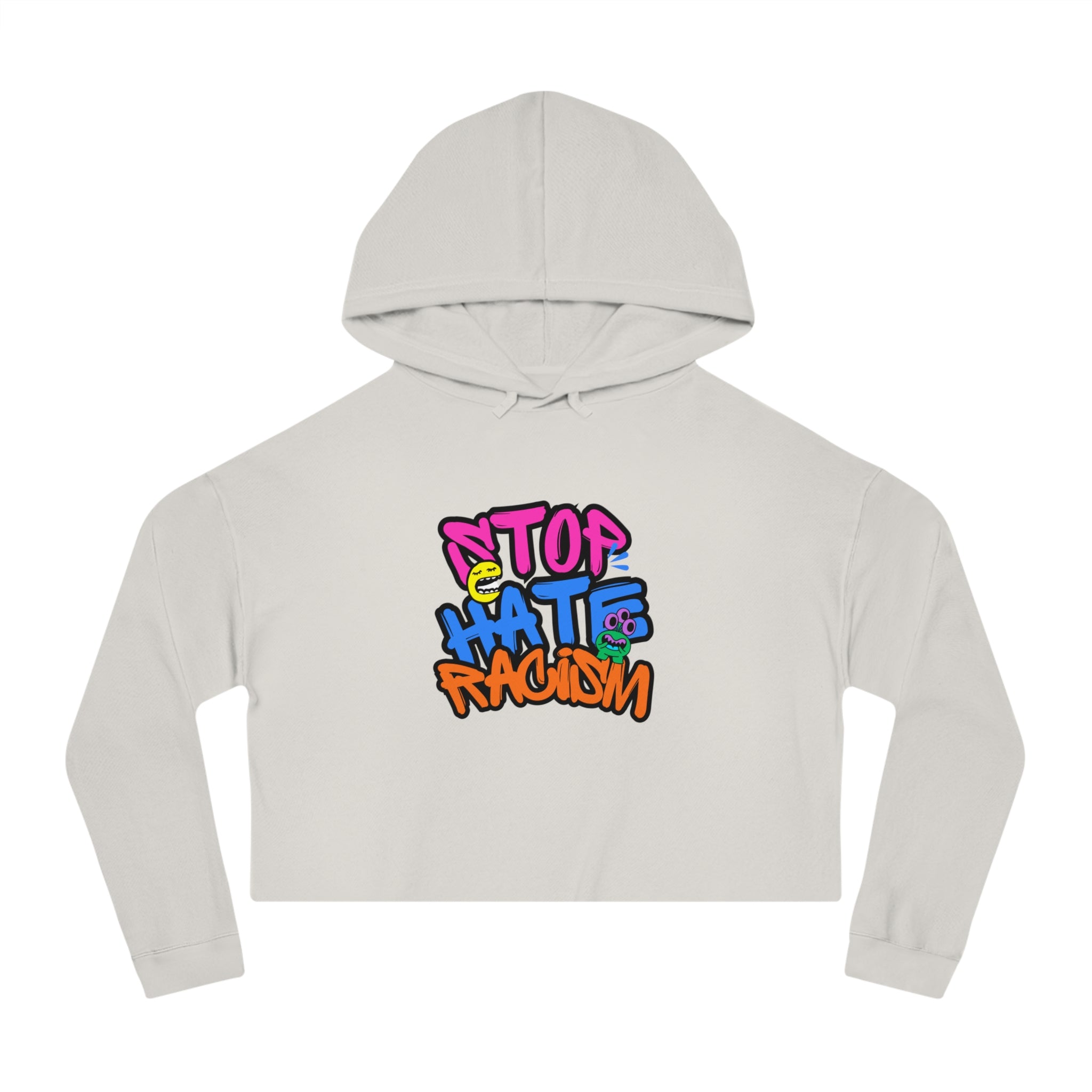 Cropped Hoodie "Stop Hate, Not People" Graffiti Anti-Racism Sweatshirt