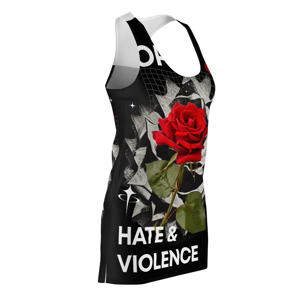 Racerback Dress — Red Rose "Stop Hate & Violence" Graphic