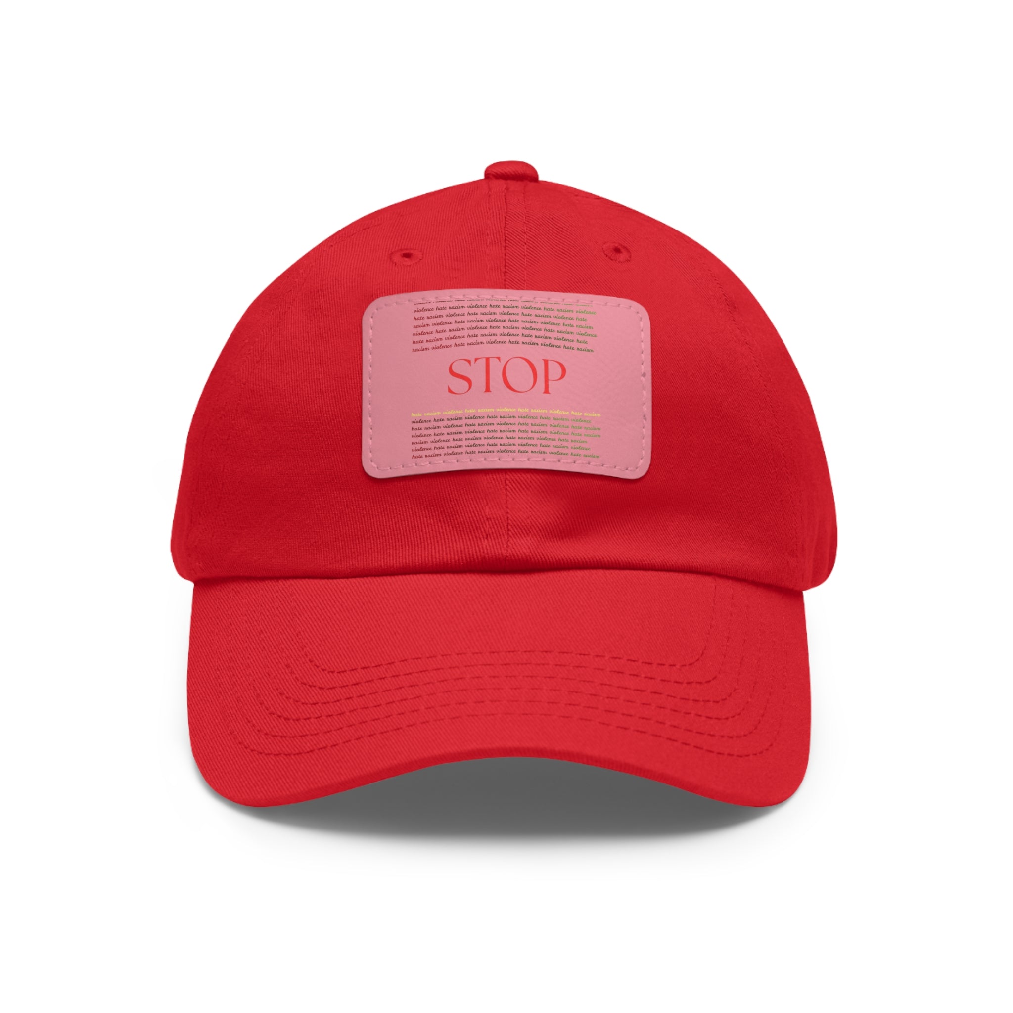 Leather Patch Dad Hat — 'STOP' Embossed Casual Baseball Cap