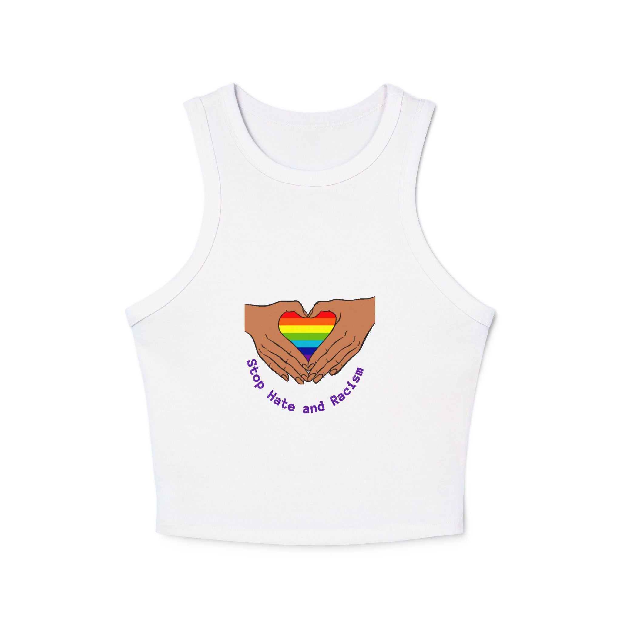 Racer Tank - Rainbow Heart Hands “Love Wins and Hugs” Pride Crop Top