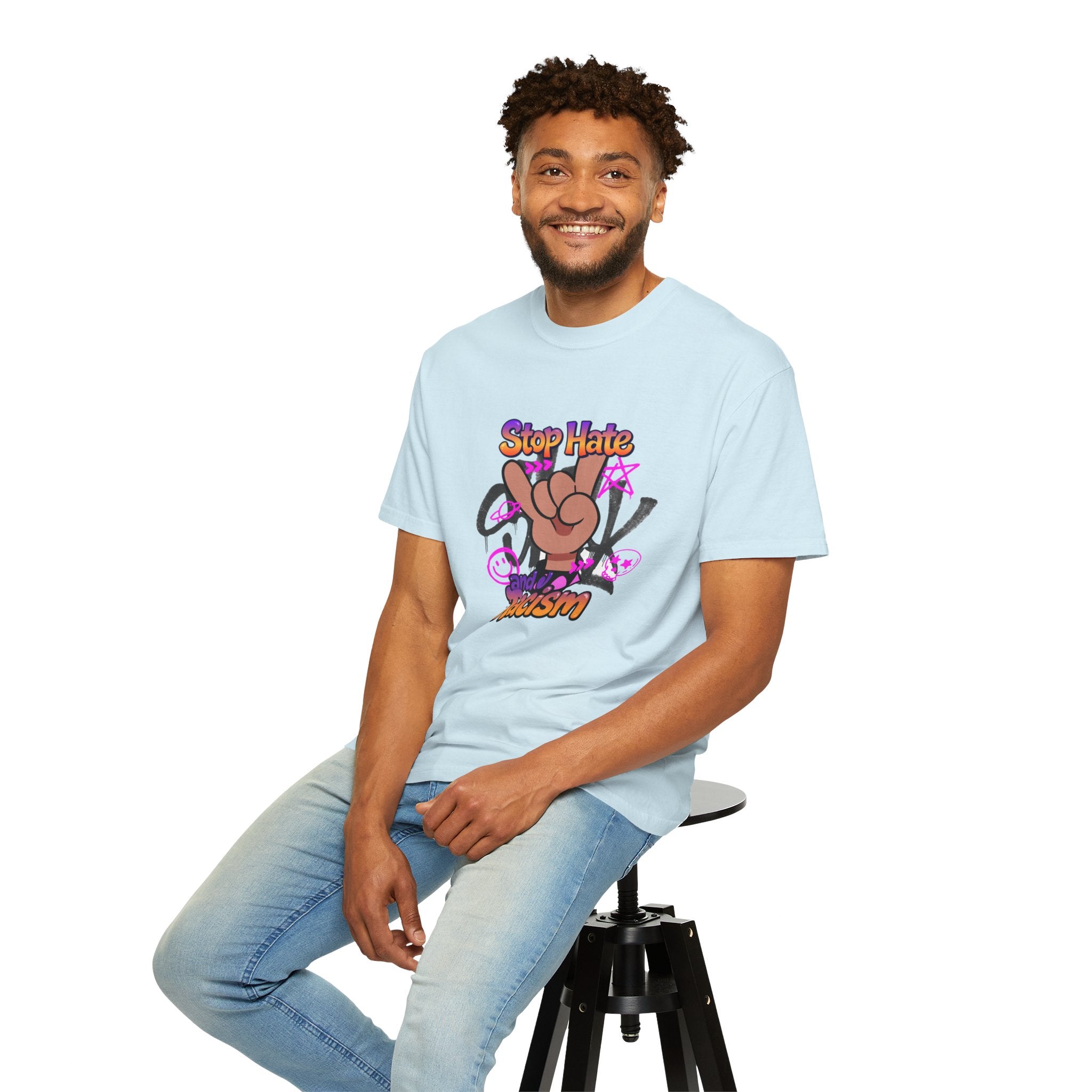 Stop Hate and Racism Graphic T-Shirt – Anti-Racism Solidarity Tee