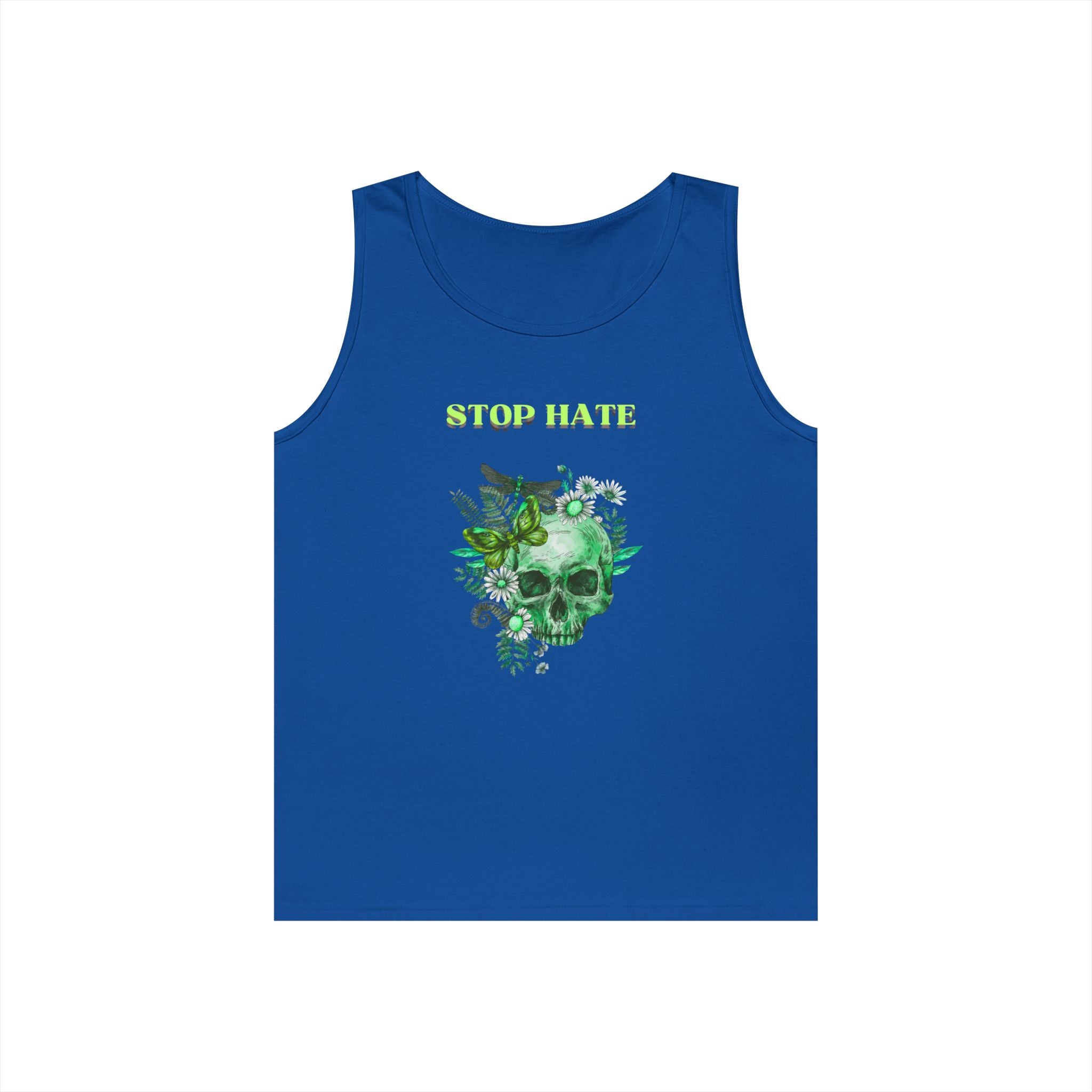 Stop Hate Skull Tank — Green Floral Skull Tank Top