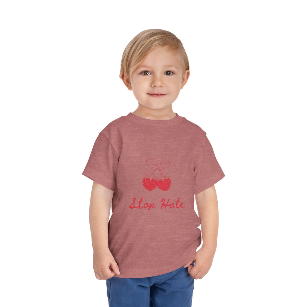 Stop Hate Toddler Tee — Cute Strawberry Heart Graphic Kids Shirt