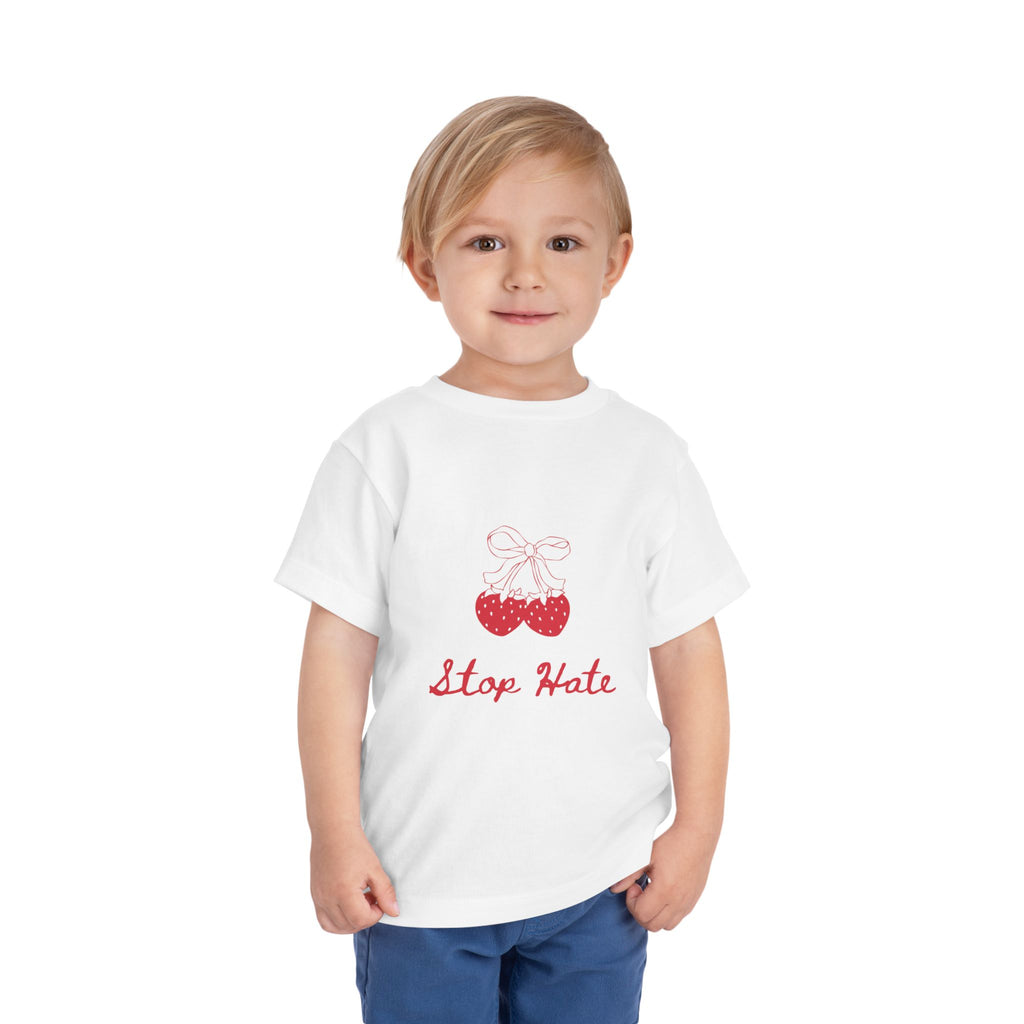 Stop Hate Toddler Tee — Cute Strawberry Heart Graphic Kids Shirt