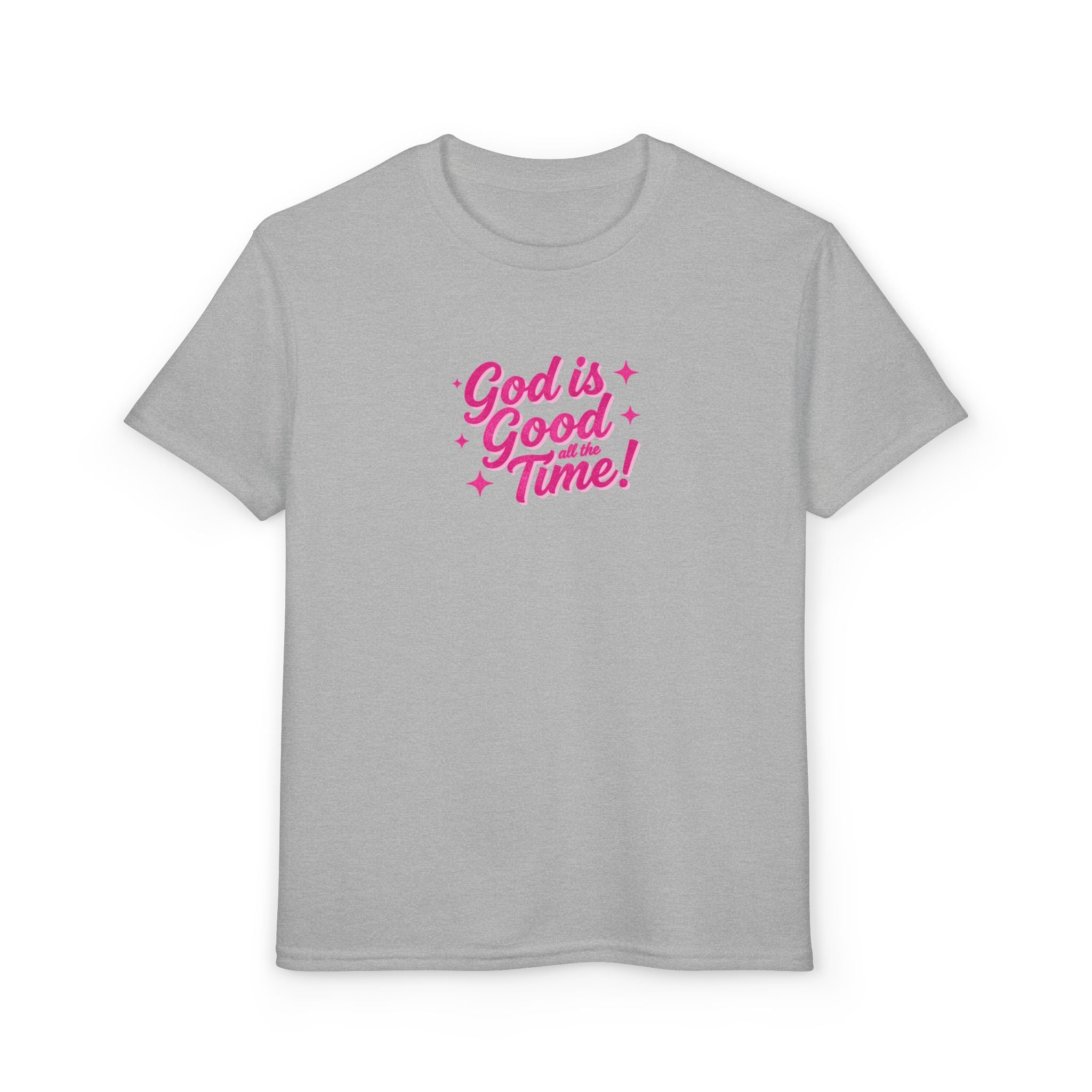 Youth T-Shirt — "God Is Good Time!" Pink Script Faith Tee