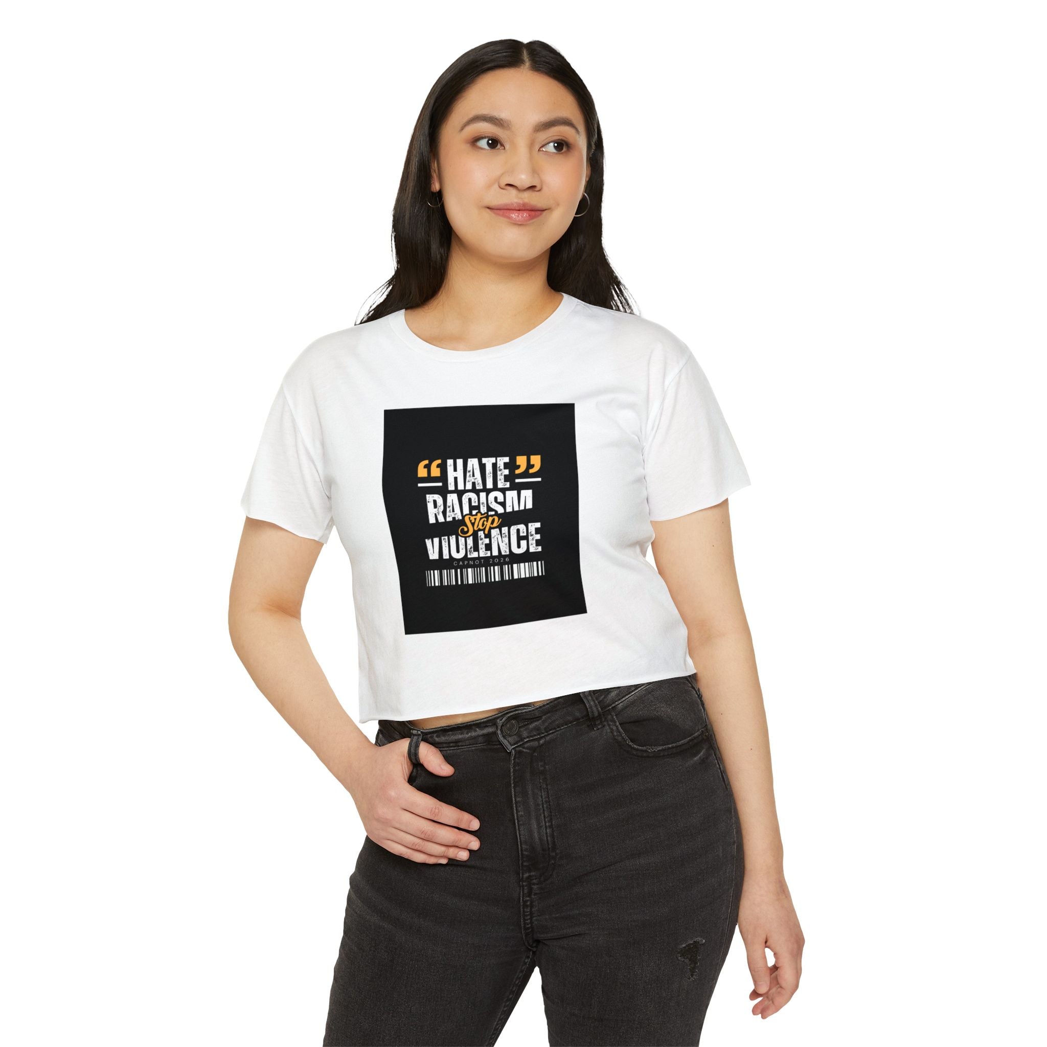 Festival Crop Top — "Hate Racism Stop Violence" Graphic Tee