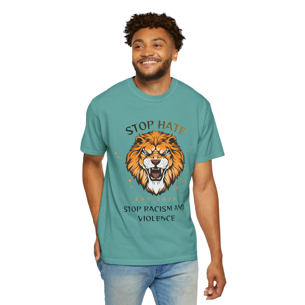 Stop Hate Lion T-Shirt — "Stop Racism and Violence" Statement Tee