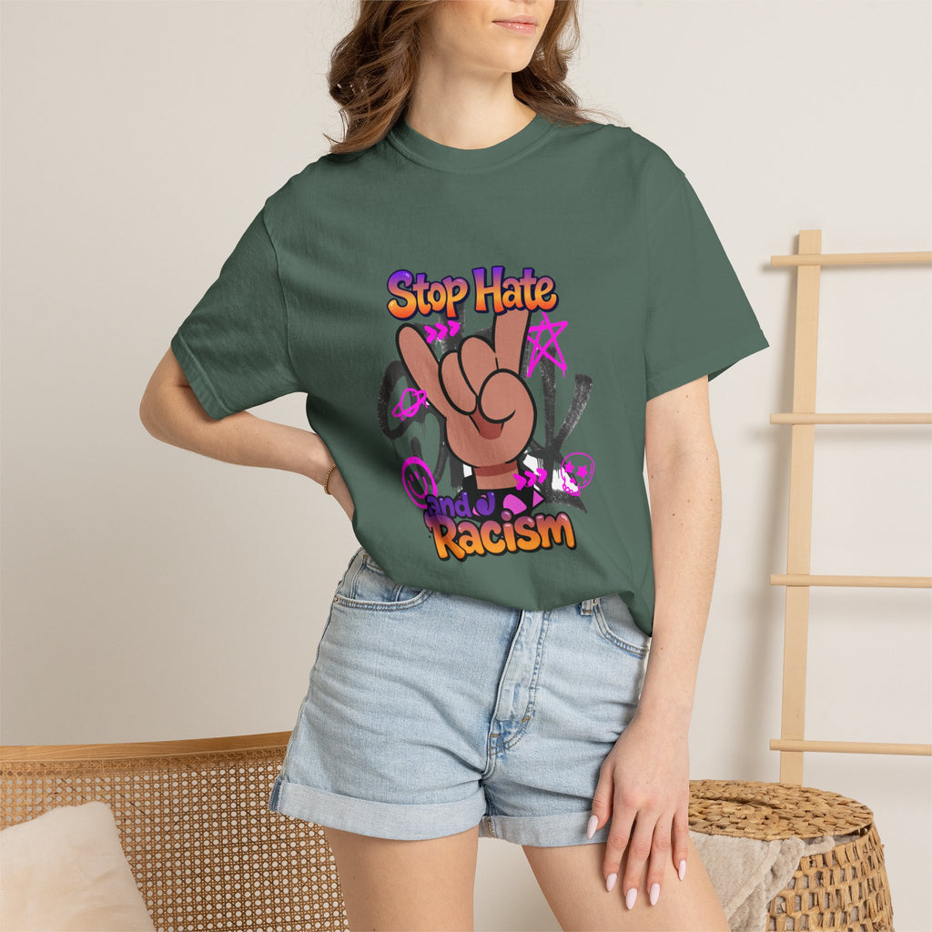 Stop Hate and Racism Graphic T-Shirt – Anti-Racism Solidarity Tee