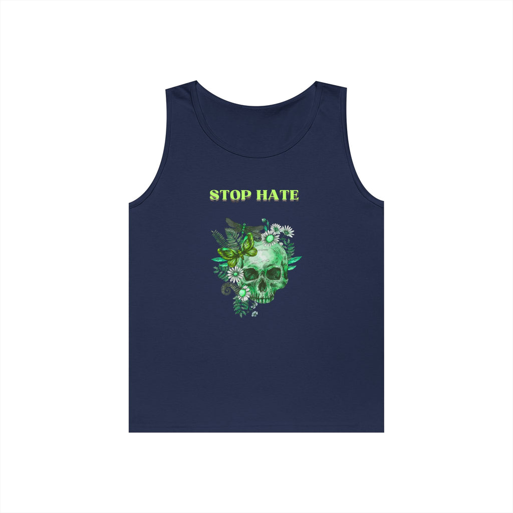 Stop Hate Skull Tank — Green Floral Skull Tank Top