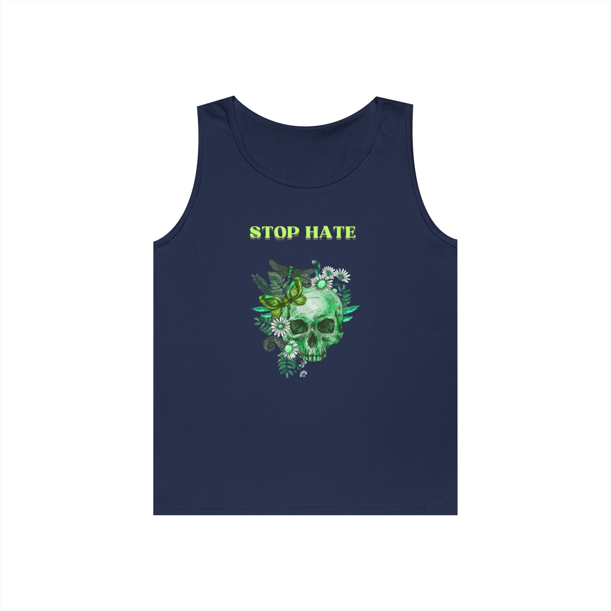 Stop Hate Skull Tank — Green Floral Skull Tank Top