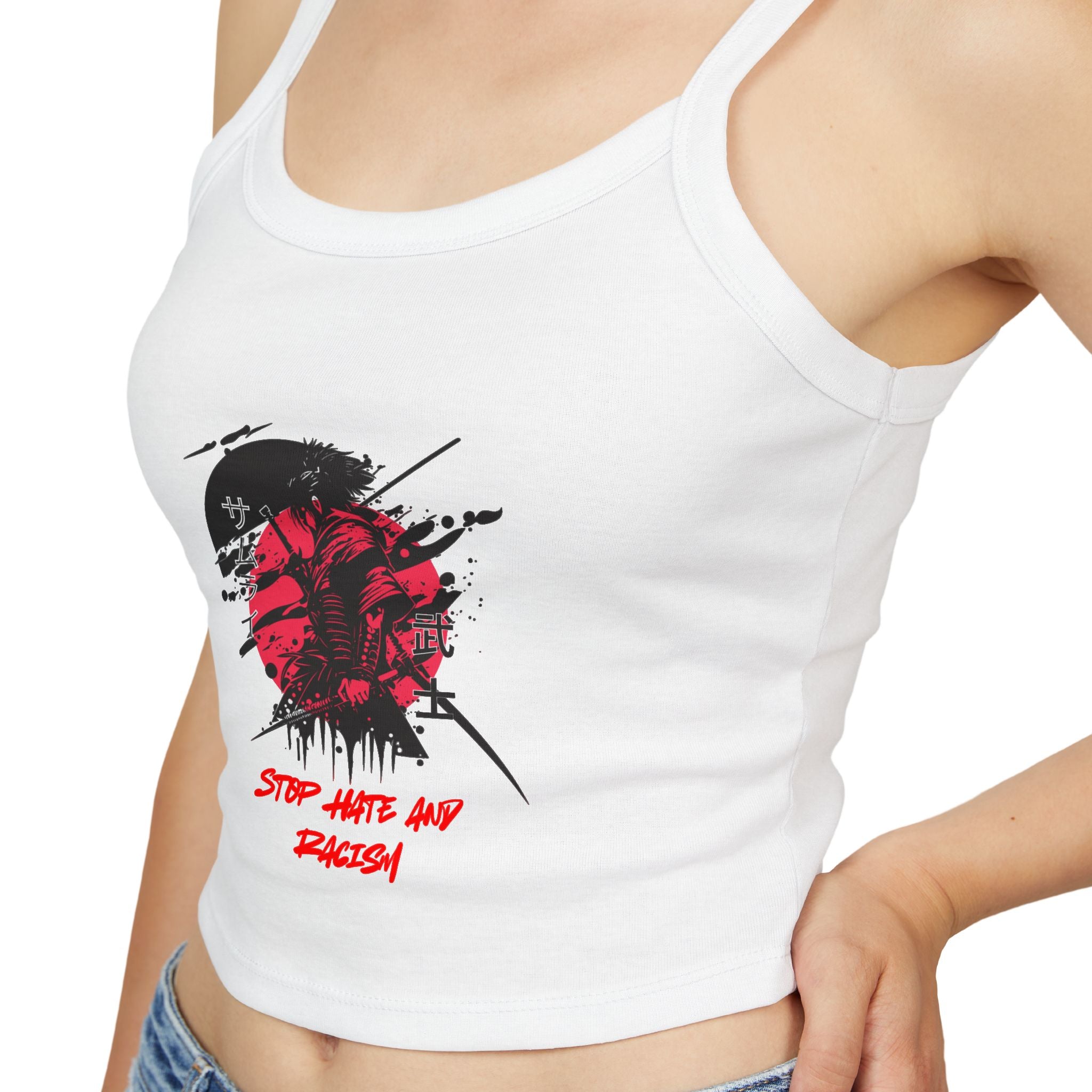 Spaghetti Tank Top – Grunge Red Rose Graphic "Stop Wishing Start"