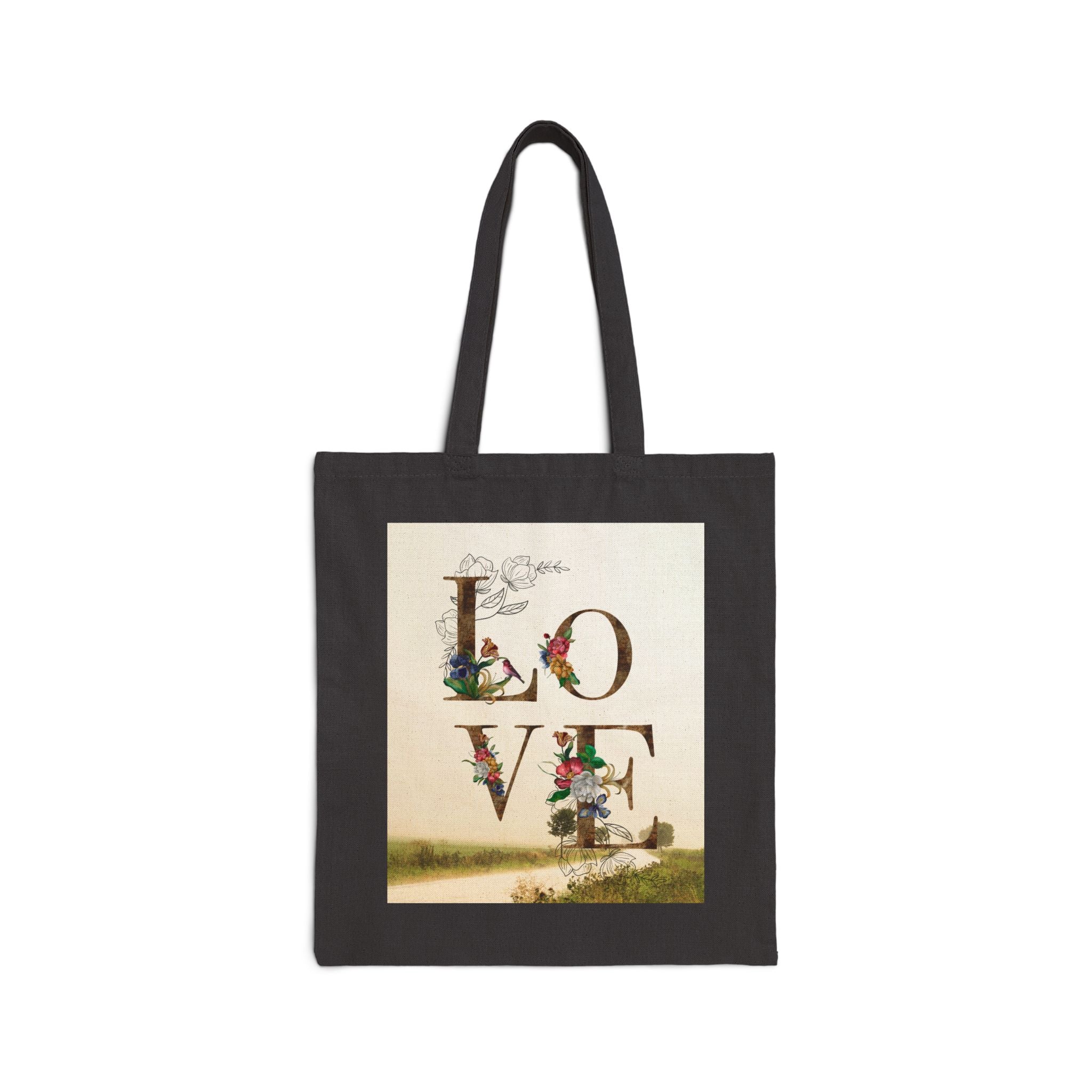 Love Floral Canvas Tote Bag — Vintage Botanical 'LOVE' Print Cotton Shopper