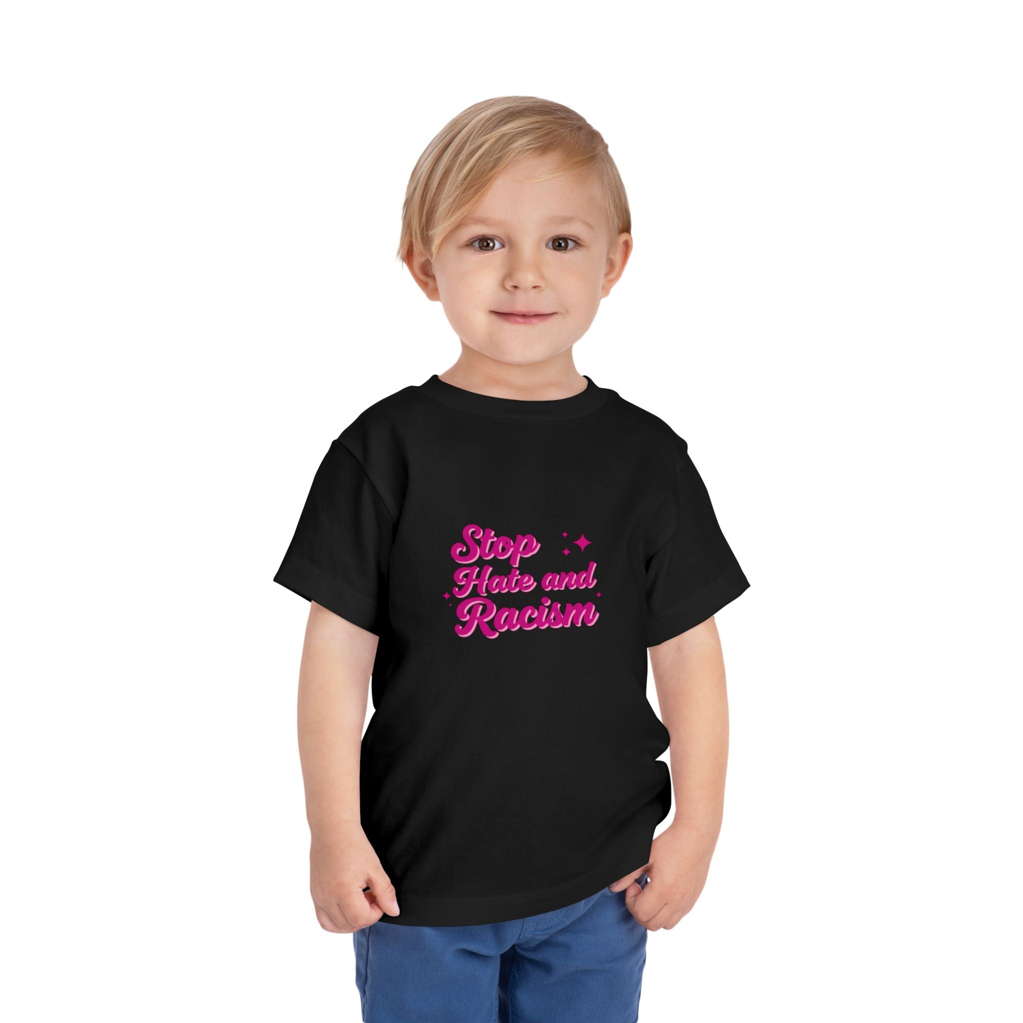 Toddler Tee "Stop Hate and Racism" — Pink Social Justice Kids Shirt