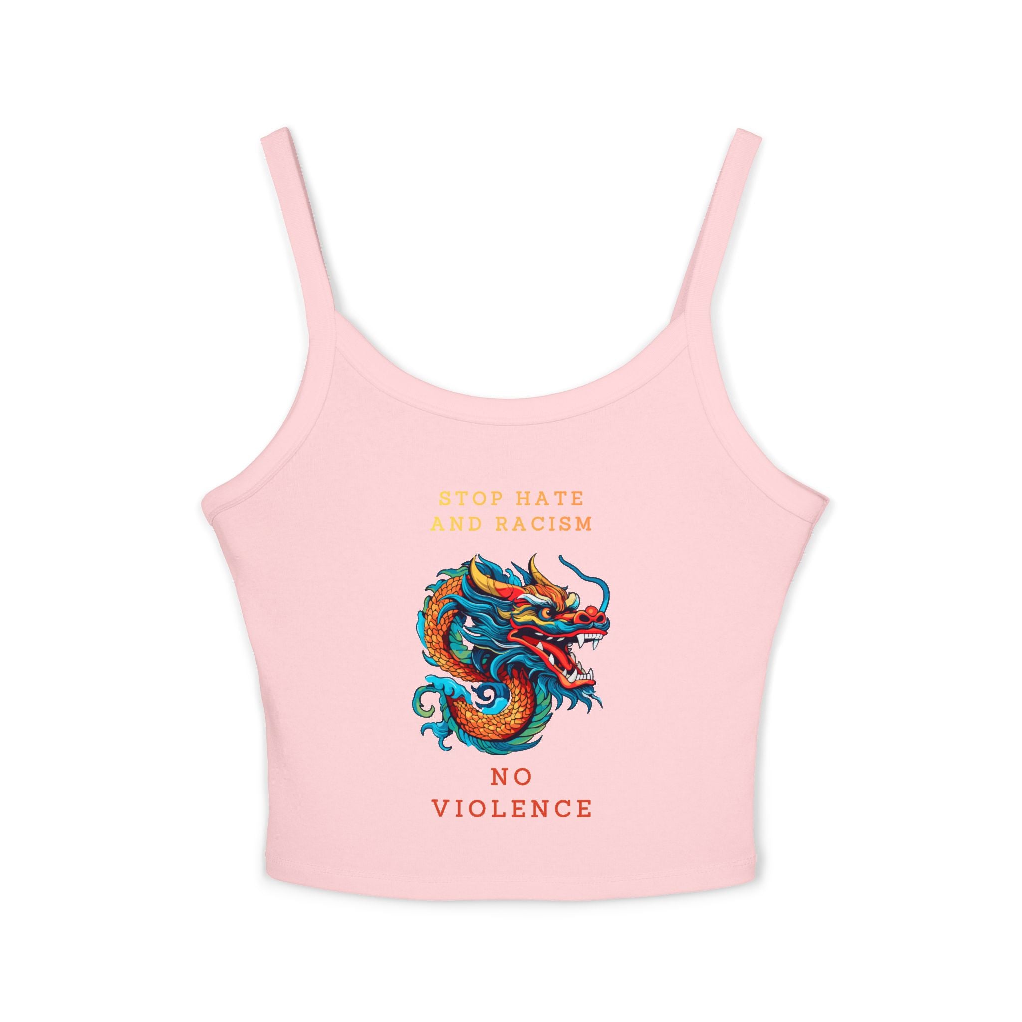 Tank Top — Colorful Dragon “Stop Hate and Racism / No Violence” Graphic Crop
