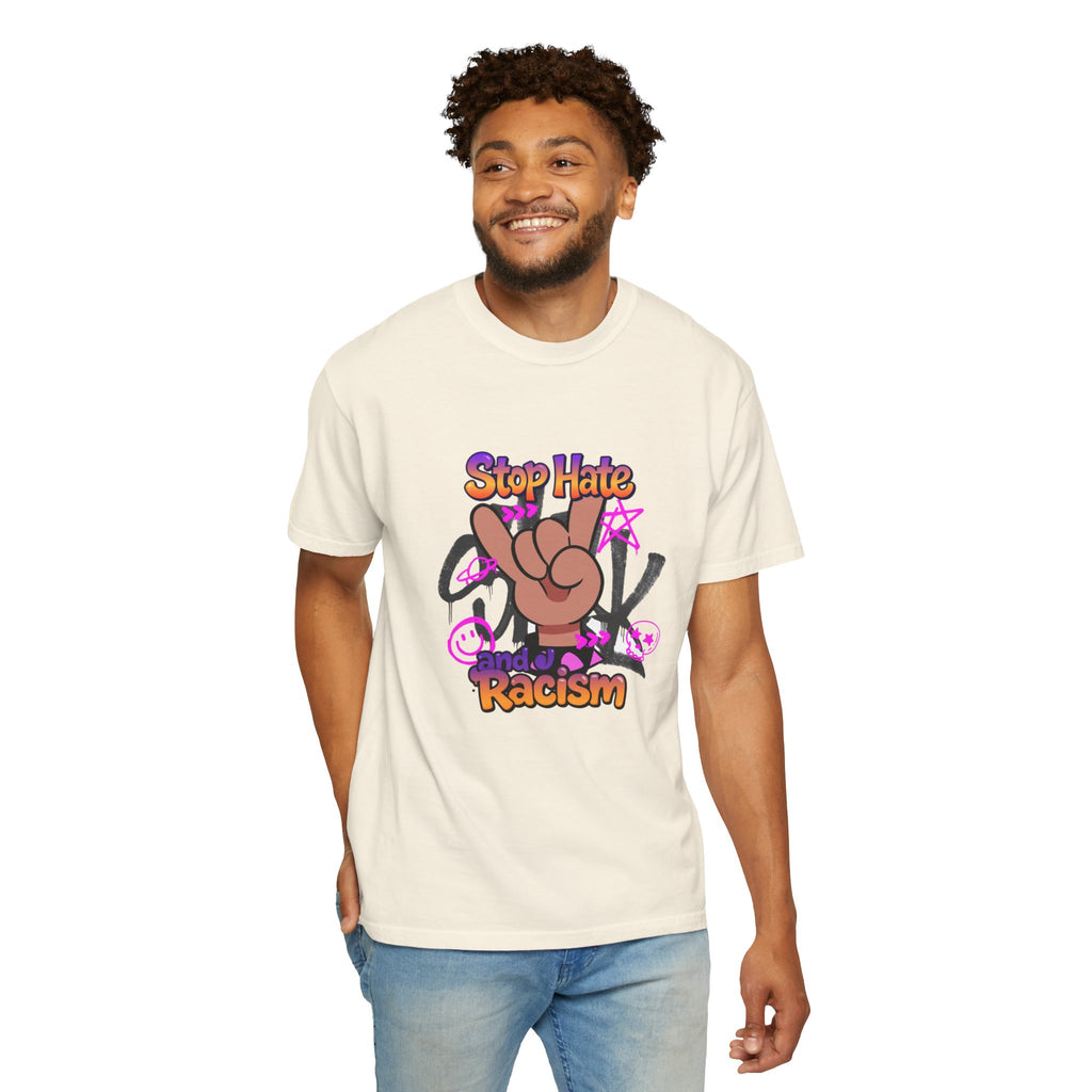 Stop Hate and Racism Graphic T-Shirt – Anti-Racism Solidarity Tee