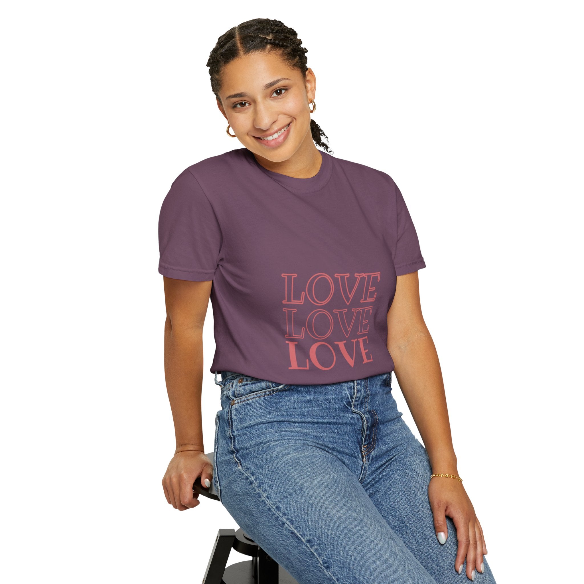Love Love Love T-Shirt — Vintage Pink Stacked Text Tee