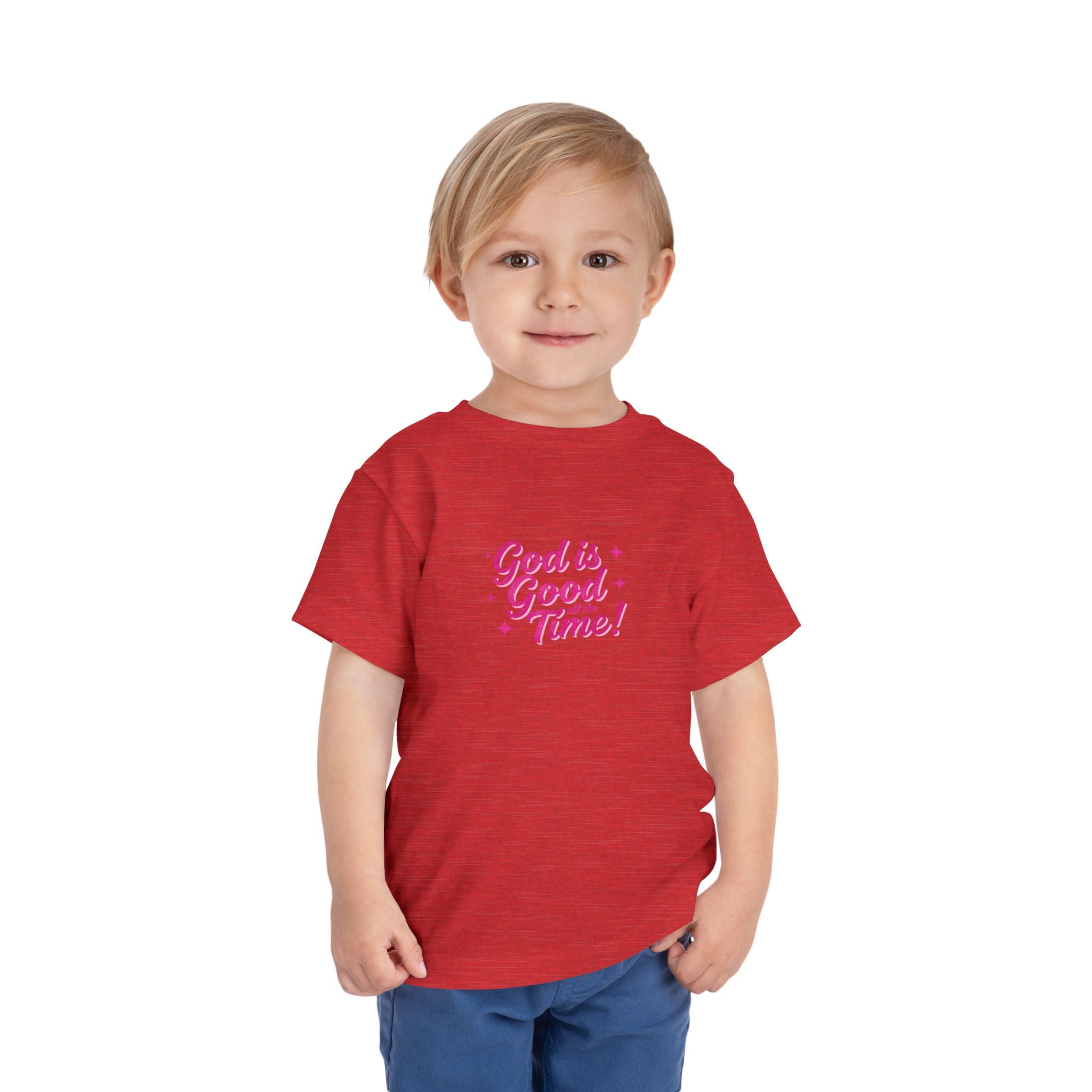 Toddler Tee – "God is Good Time" Pink Script Christian Kids Shirt