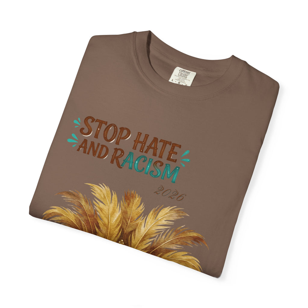 Stop Hate and Racism T-Shirt — Mardi Gras Mask Anti-Racism Tee