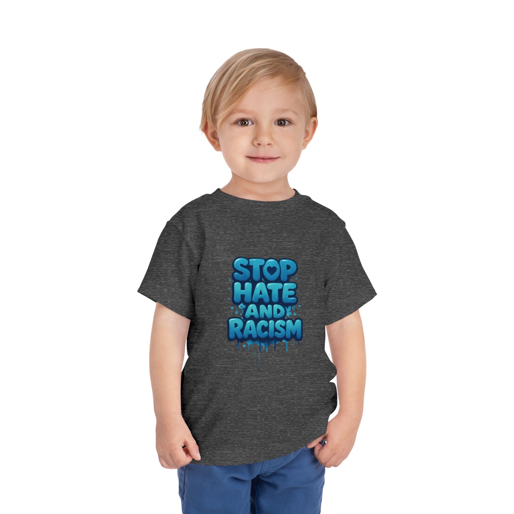 Stop Hate and Racism Toddler Tee — Blue Graffiti Anti-Racism Shirt