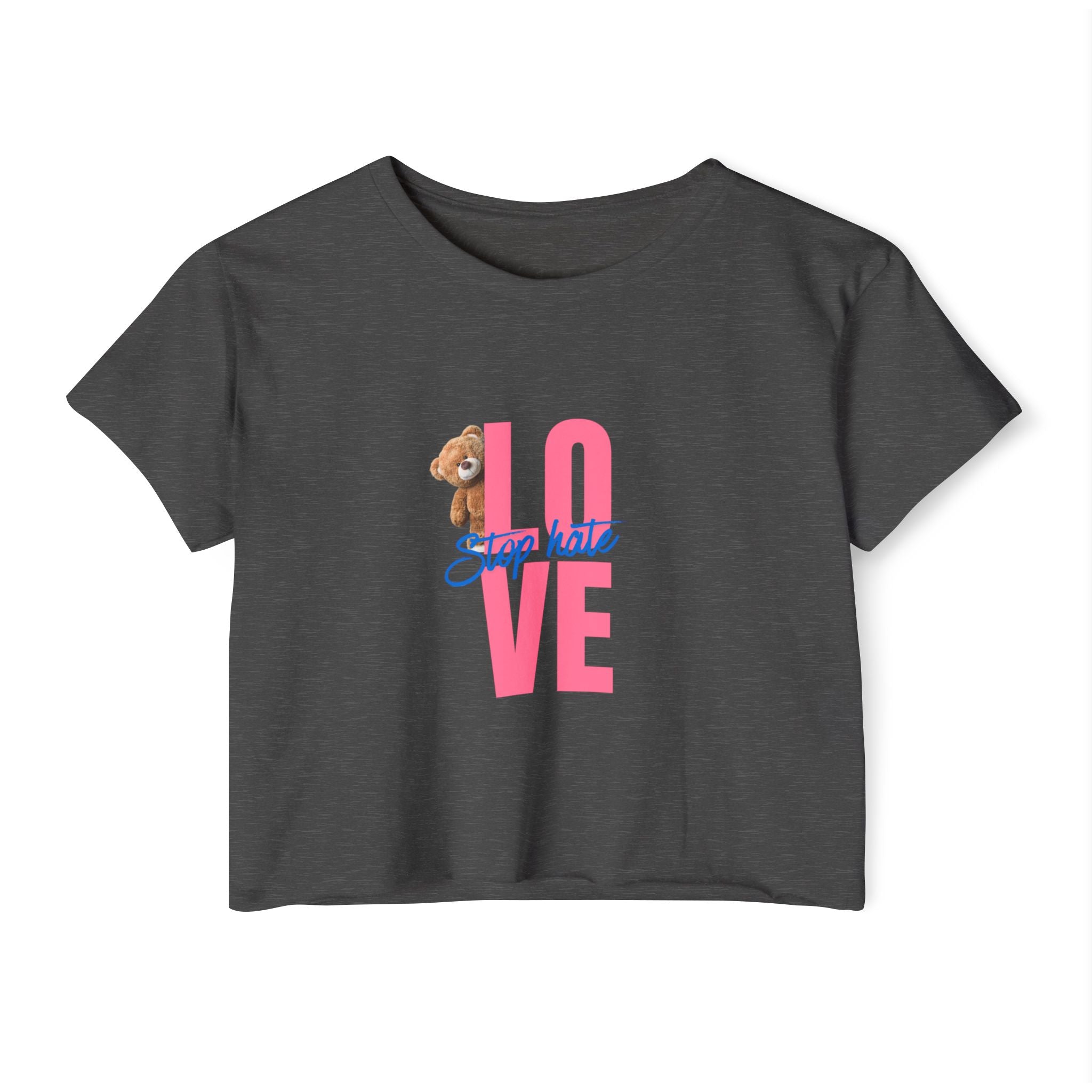 LOVE Festival Crop Top — 'Stop Hate' Pink Teddy Graphic