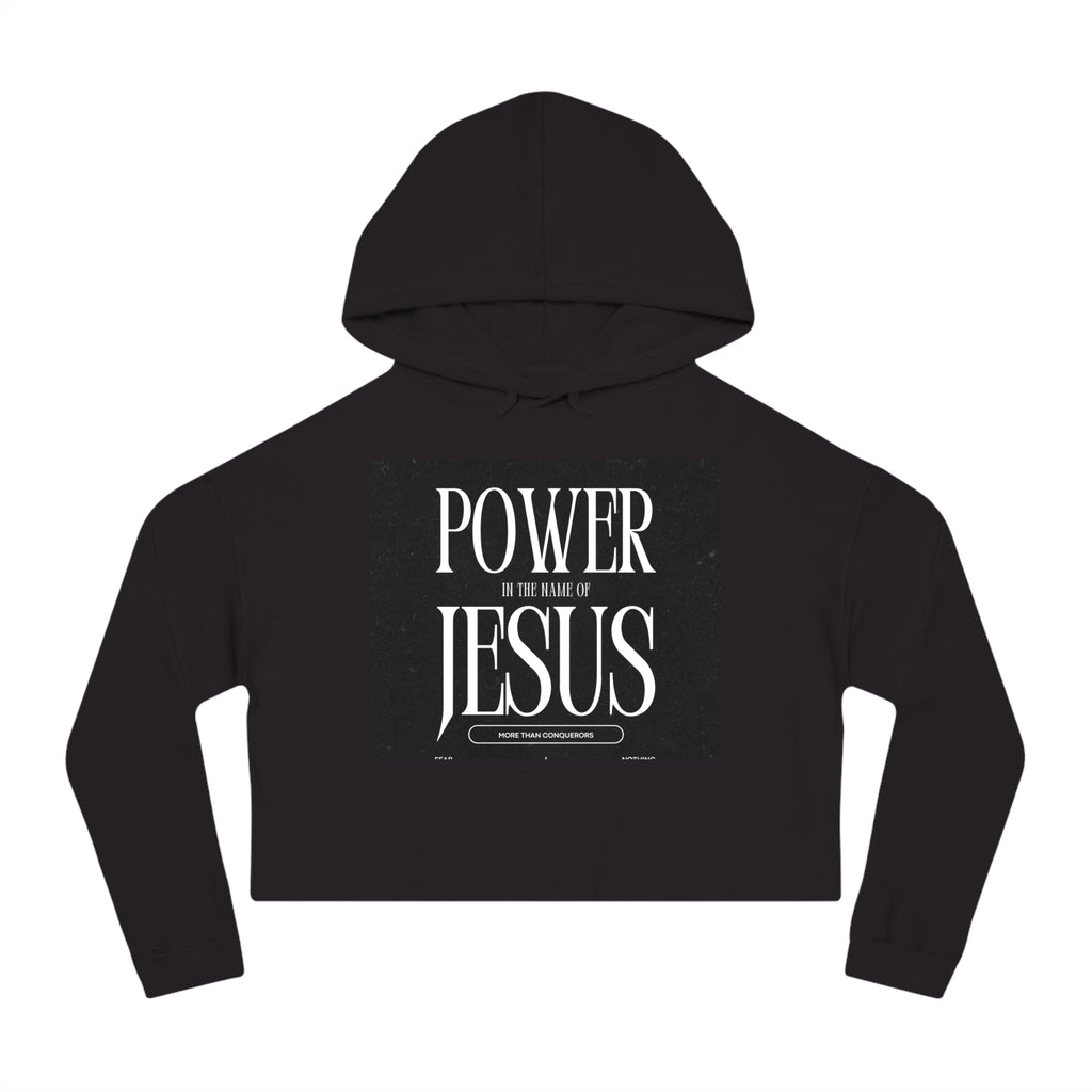 Cropped Hoodie — 'Power In The Name Of Jesus' Christian Faith Sweatshirt
