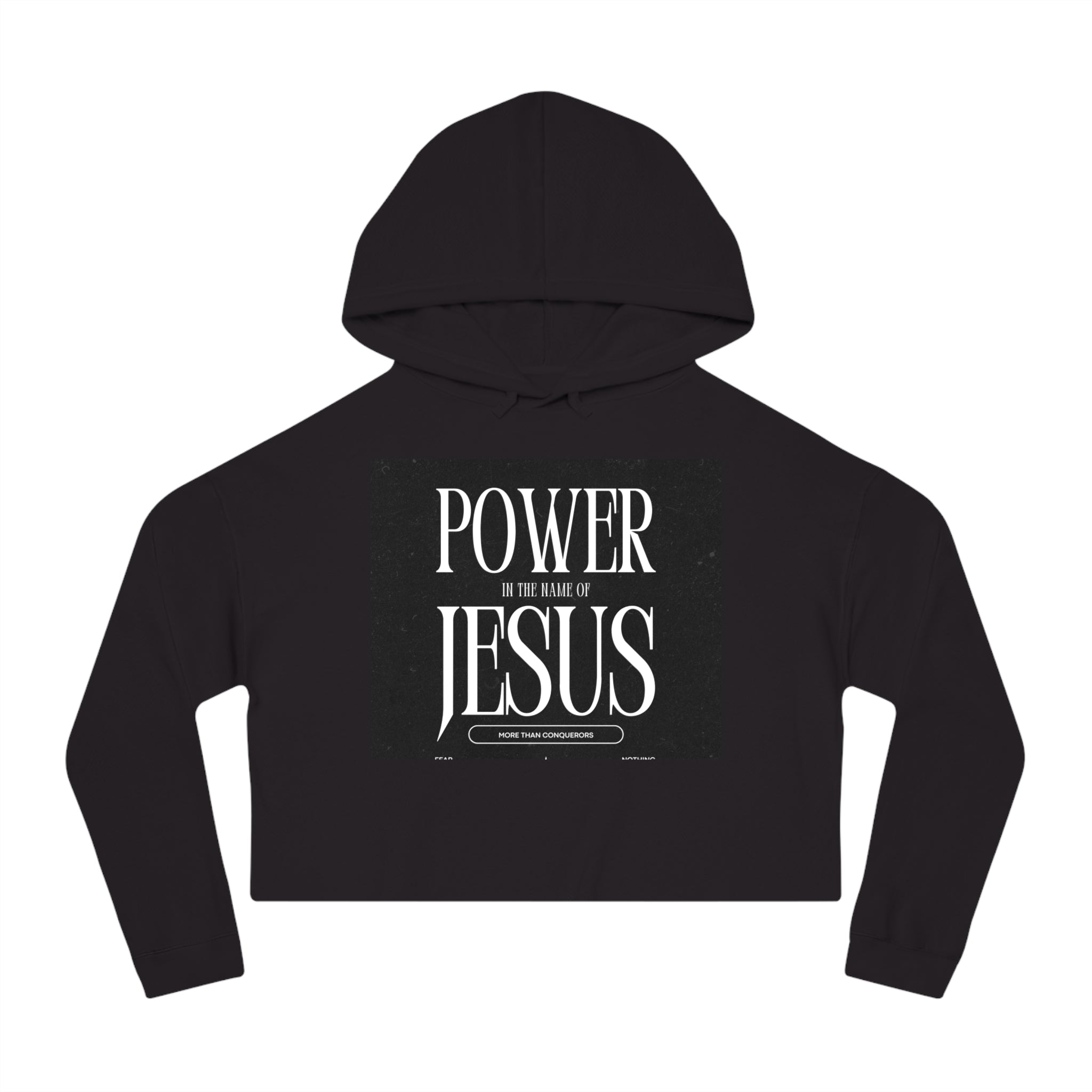 Cropped Hoodie — 'Power In The Name Of Jesus' Christian Faith Sweatshirt