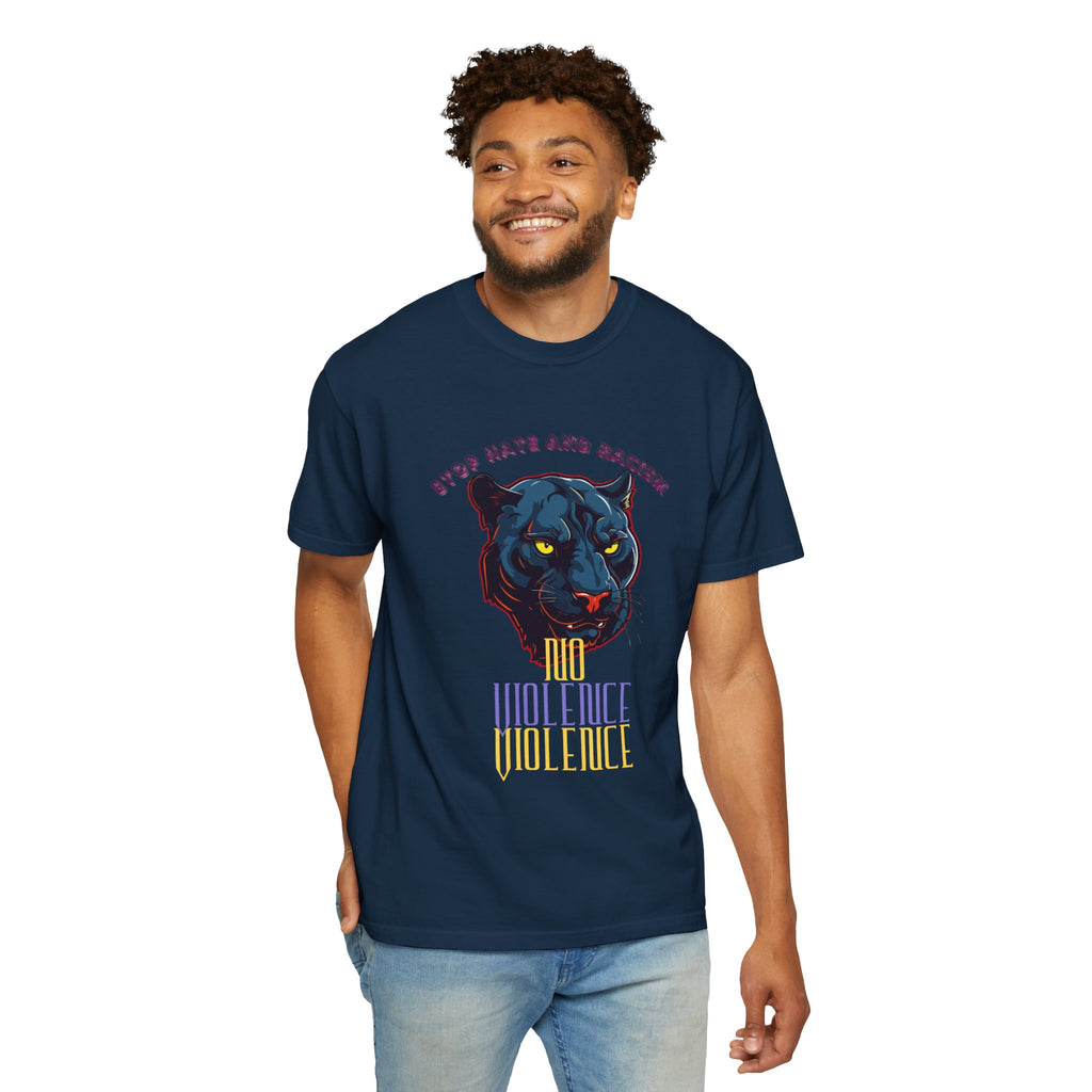 No Violence Panther T-Shirt — Graphic Animal Tee with 'No Violence' Text