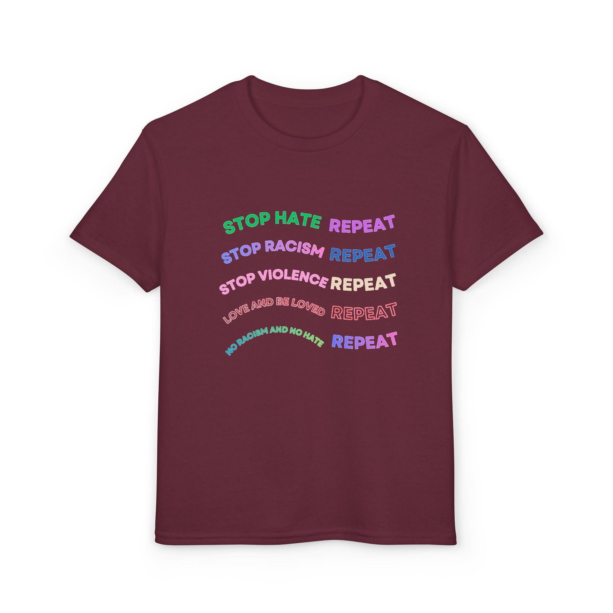 Youth T‑Shirt — "Stop Hate Repeat" Rainbow Anti-Bullying Tee