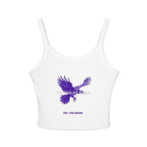 Eagle No Violence Crop Tank Top — Women's Purple Flying Eagle Graphic