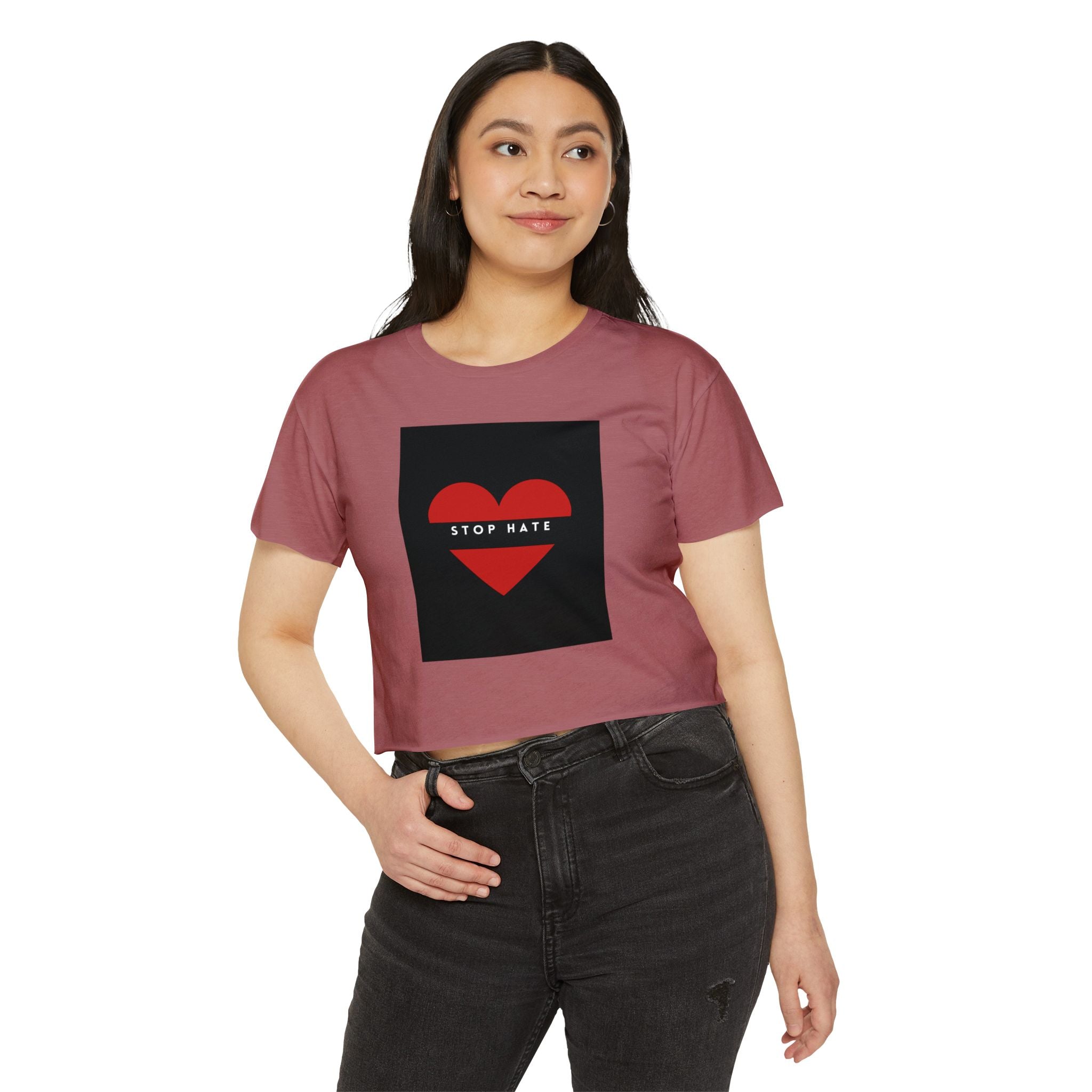Stop Hate Heart Crop Top — Women's Festival Activist Tee