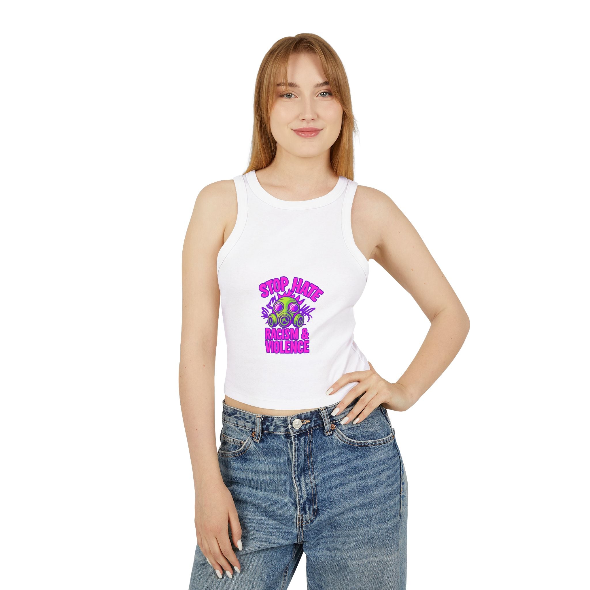 Racer Tank — "Stop Hate" Anti-Racism Gas Mask Graphic