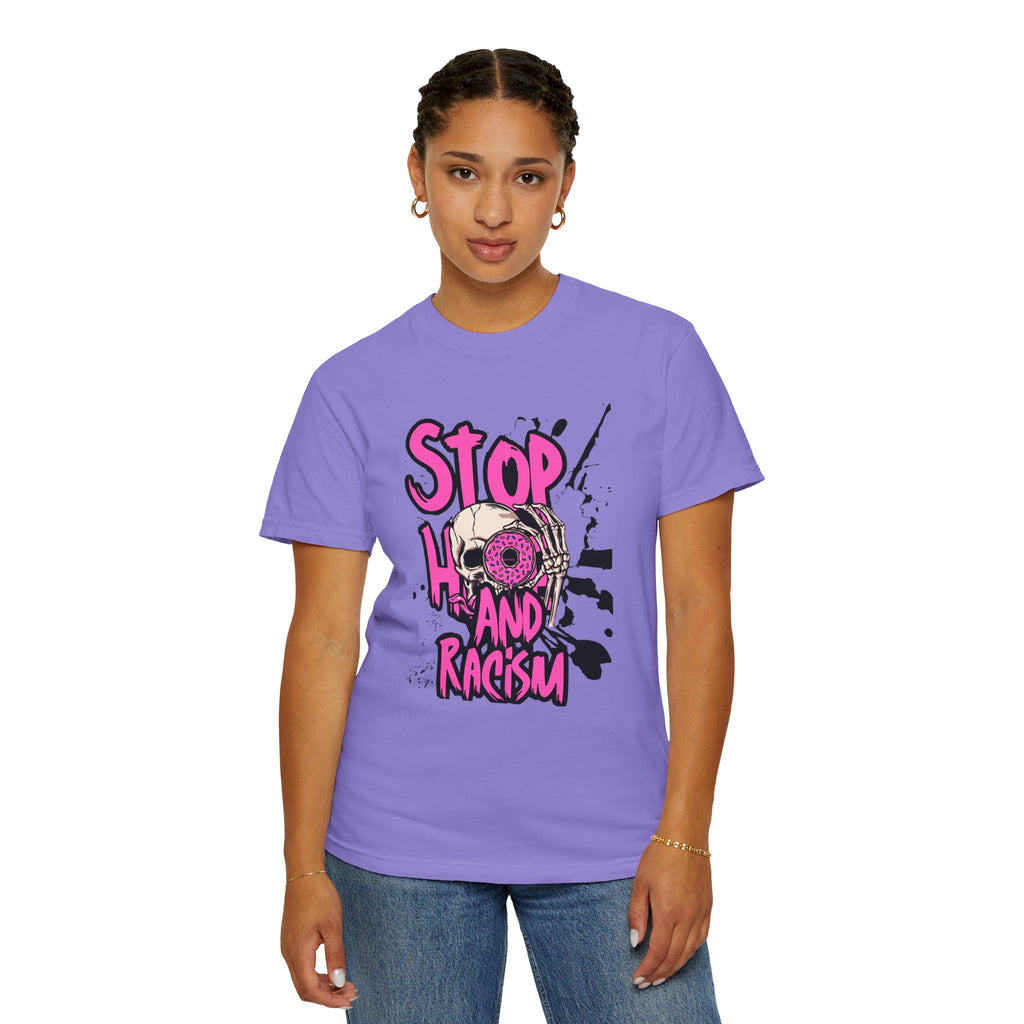 Stop H8 and Racism Graphic Tee — Anti-Racism Skull Donut Protest T-Shirt