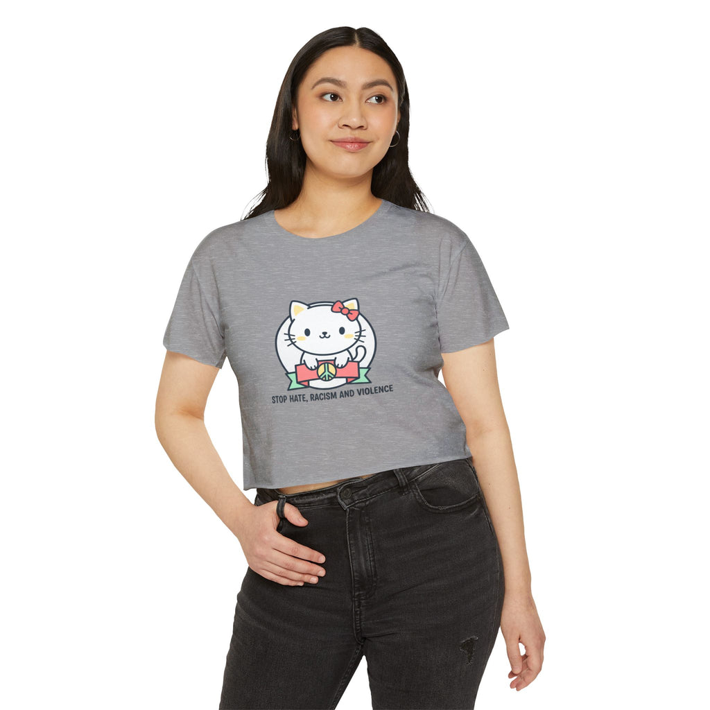 Cute Cat Crop Top — "Stop Hate, Racism and Violence" Festival Tee