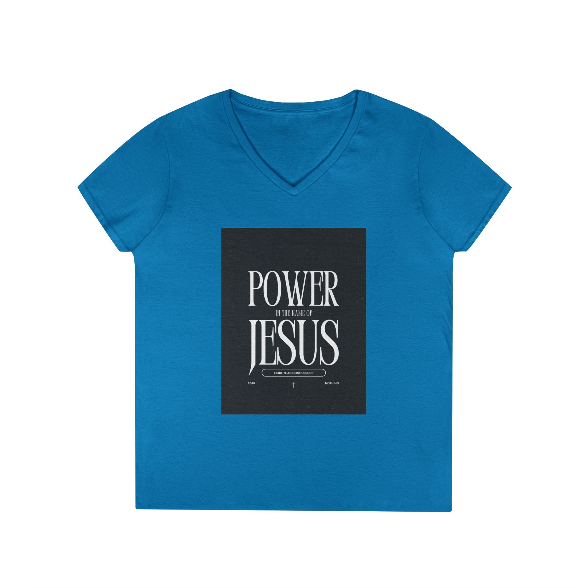 Power of Jesus Ladies' V-Neck T-Shirt — Inspirational Christian Faith Tee