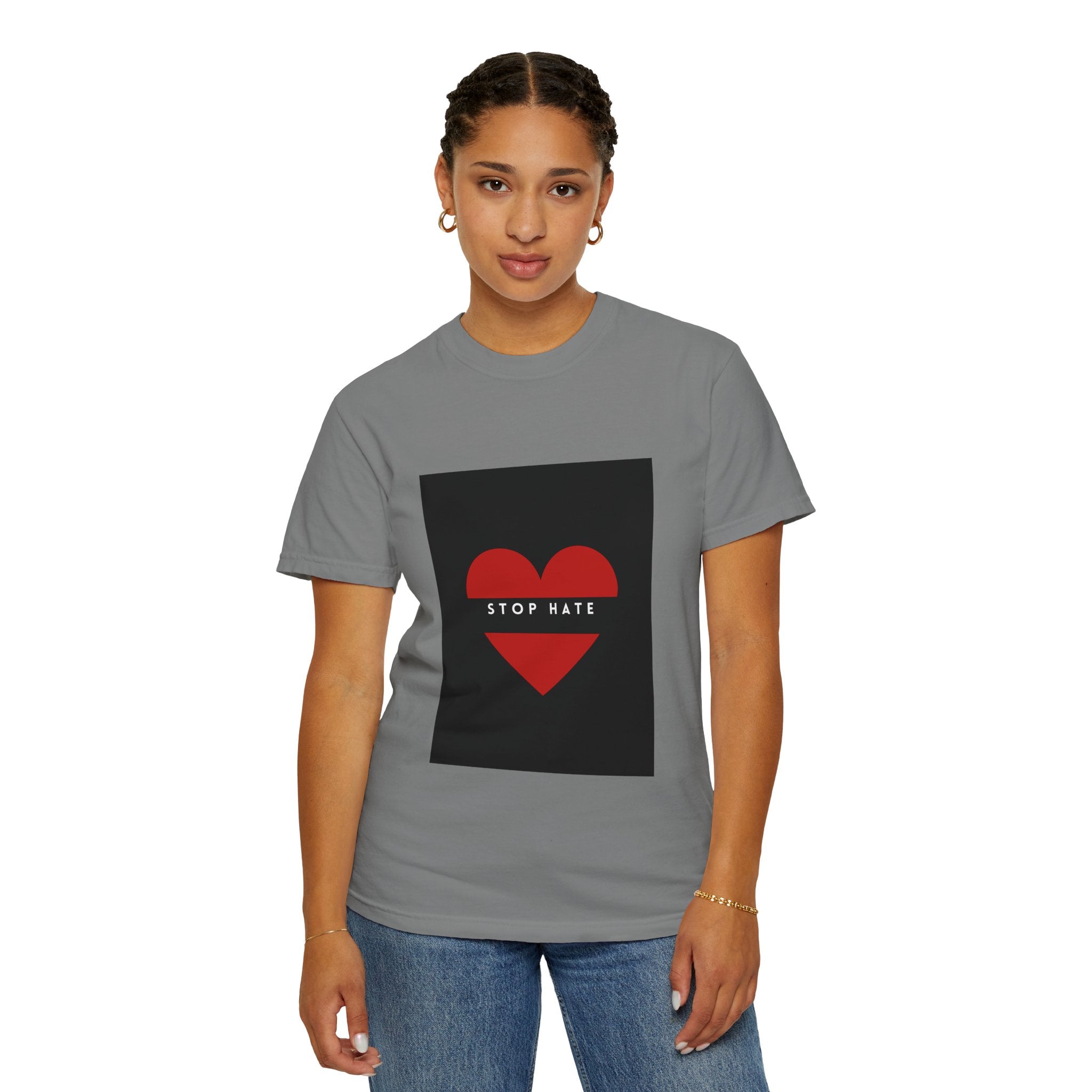 Stop Hate Heart T-Shirt — Red Heart Graphic Tee for Anti-Hate Awareness