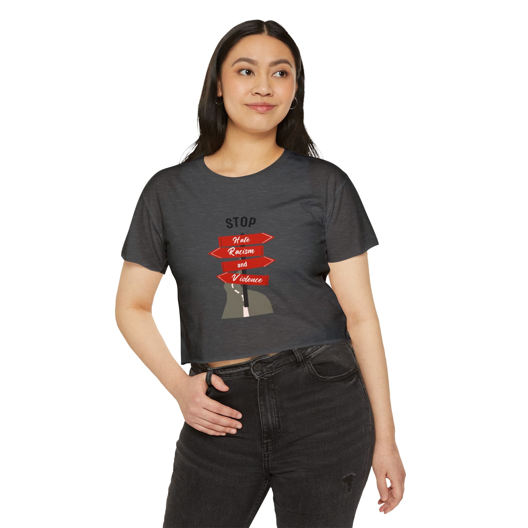 Stop Hate Racism and Violence Crop Top — Women's Activist Festival Tee