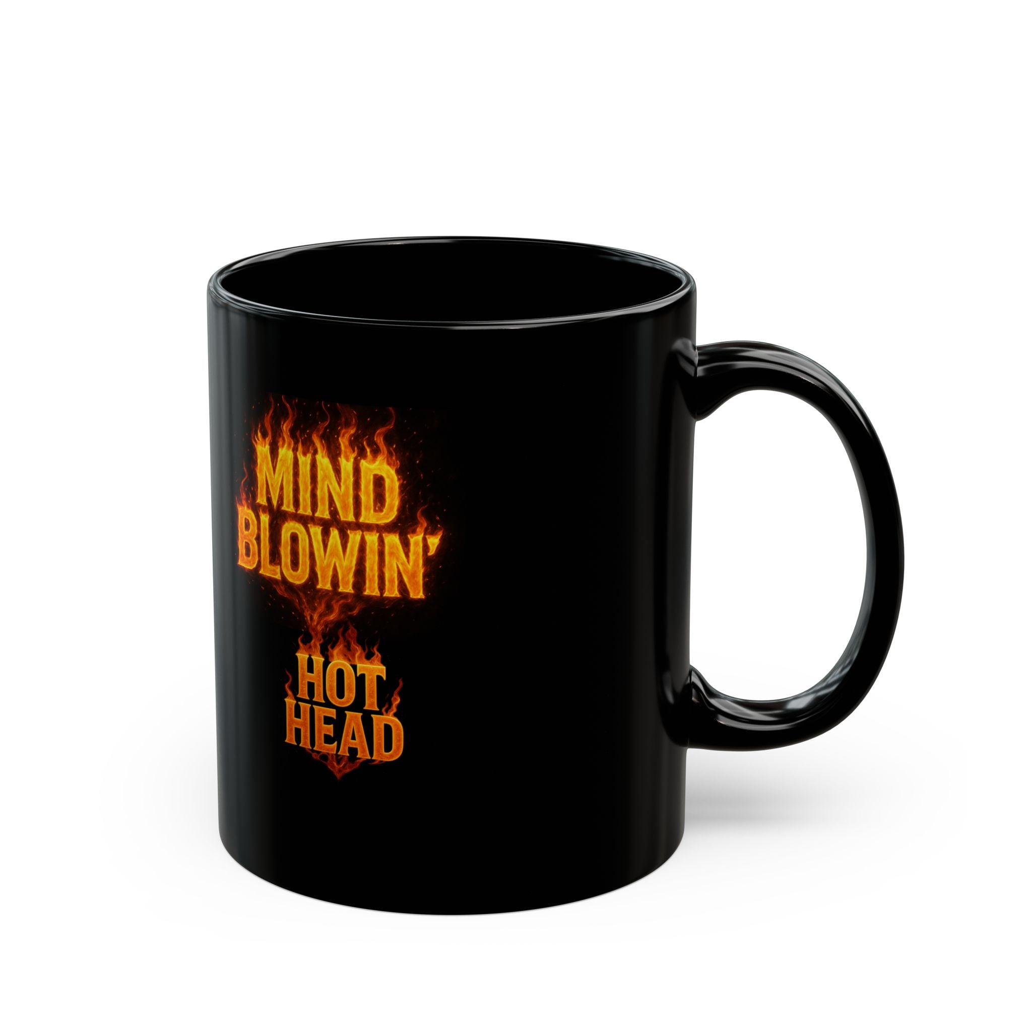 Mind Blown Hot Head Black Mug — 11oz & 15oz Ceramic Coffee Cup