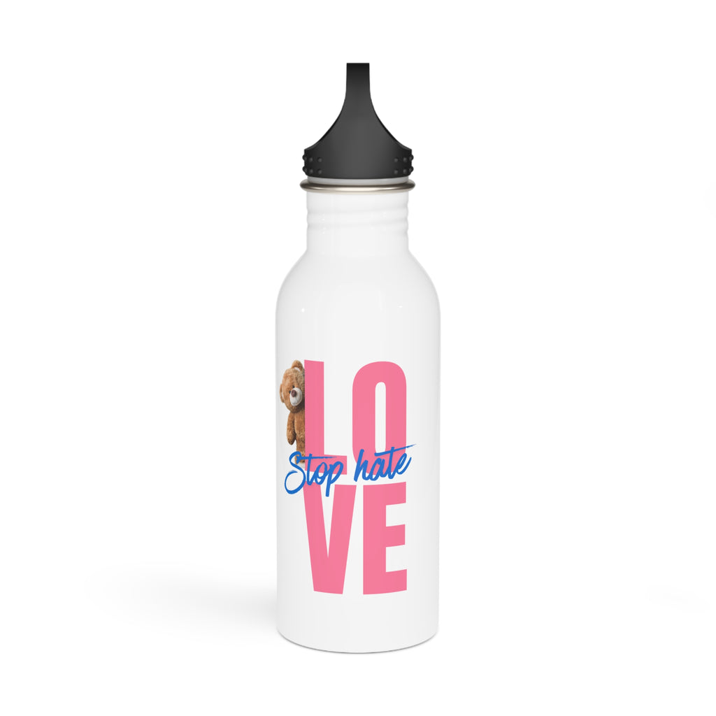 Stainless Water Bottle — 'LOVE Stop Hate' Pink Teddy Anti-Hate Bottle