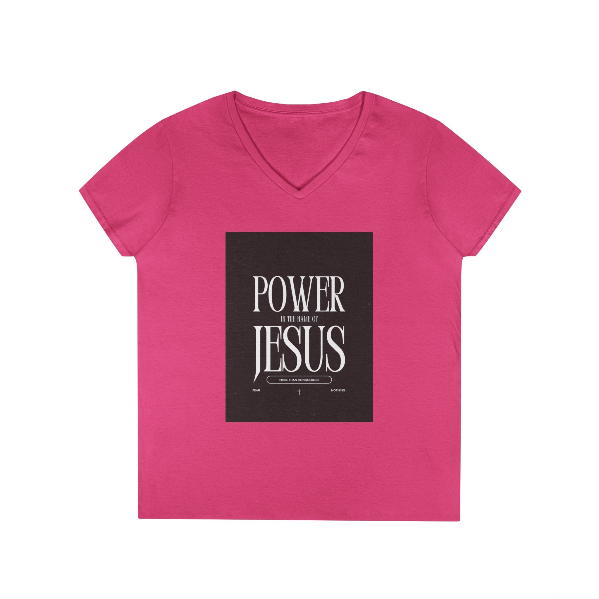Power of Jesus Ladies' V-Neck T-Shirt — Inspirational Christian Faith Tee