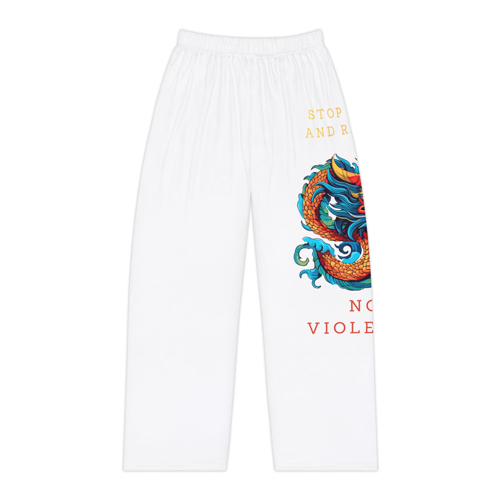 Dragon Print Pajama Pants - "Stop Hate and Racism, No Violence" Loungewear
