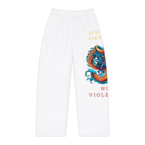 Dragon Print Pajama Pants - "Stop Hate and Racism, No Violence" Loungewear