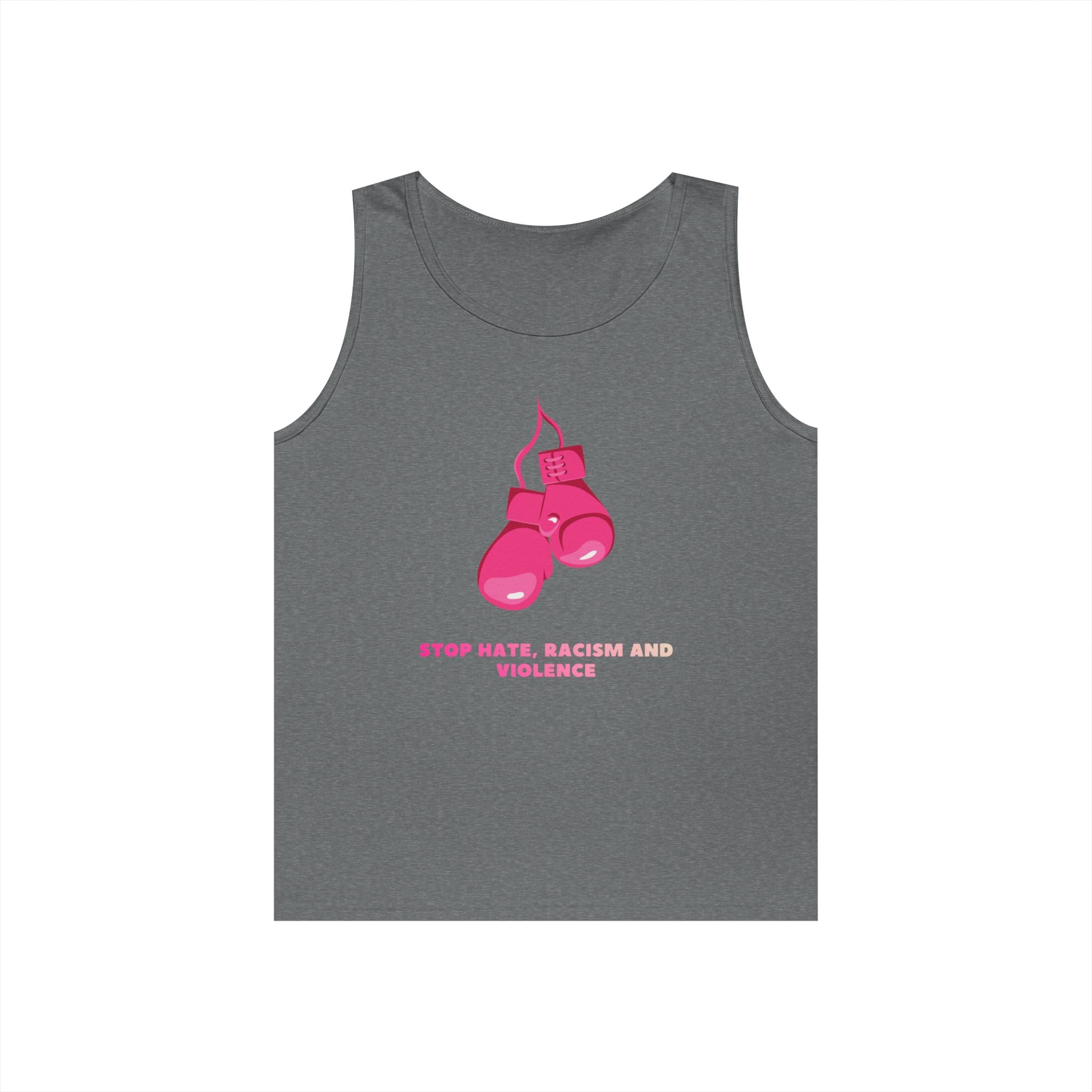 Pink Boxing Gloves Tank Top – “Stop Hate, Racism and Violence” Graphic Tank