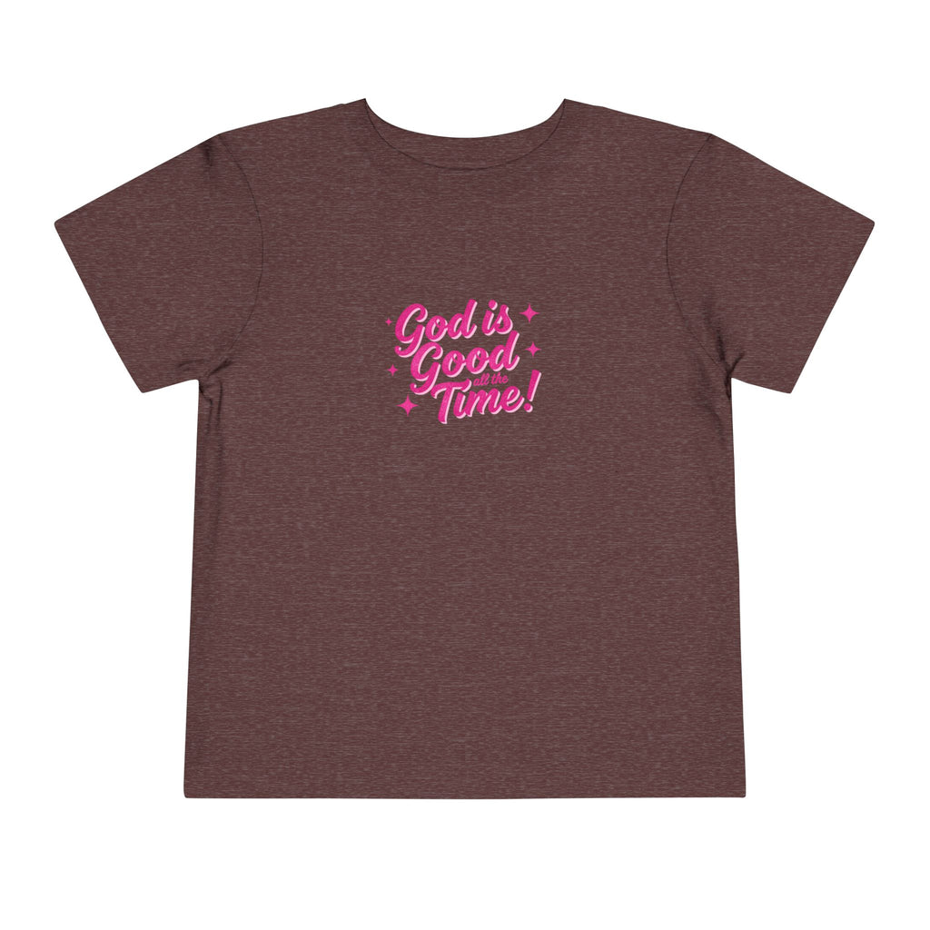 Toddler Tee – "God is Good Time" Pink Script Christian Kids Shirt