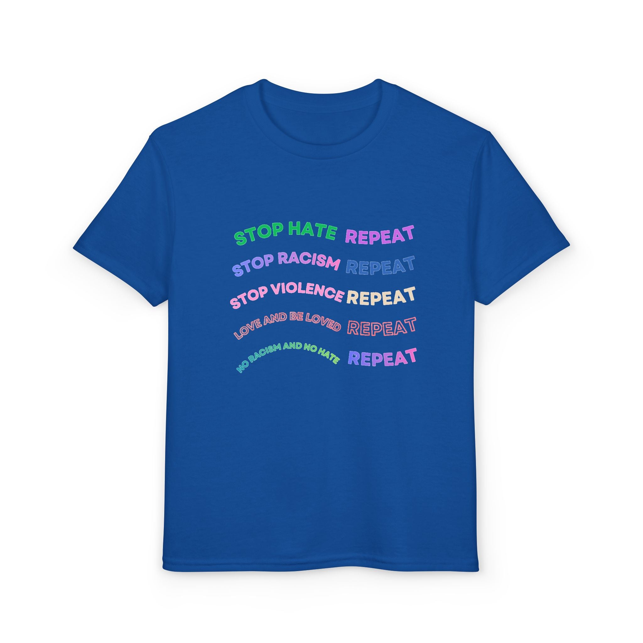 Youth T‑Shirt — "Stop Hate Repeat" Rainbow Anti-Bullying Tee
