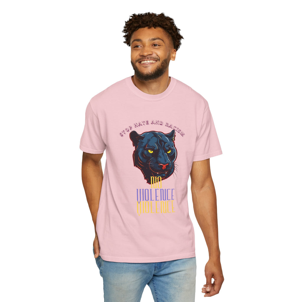 No Violence Panther T-Shirt — Graphic Animal Tee with 'No Violence' Text