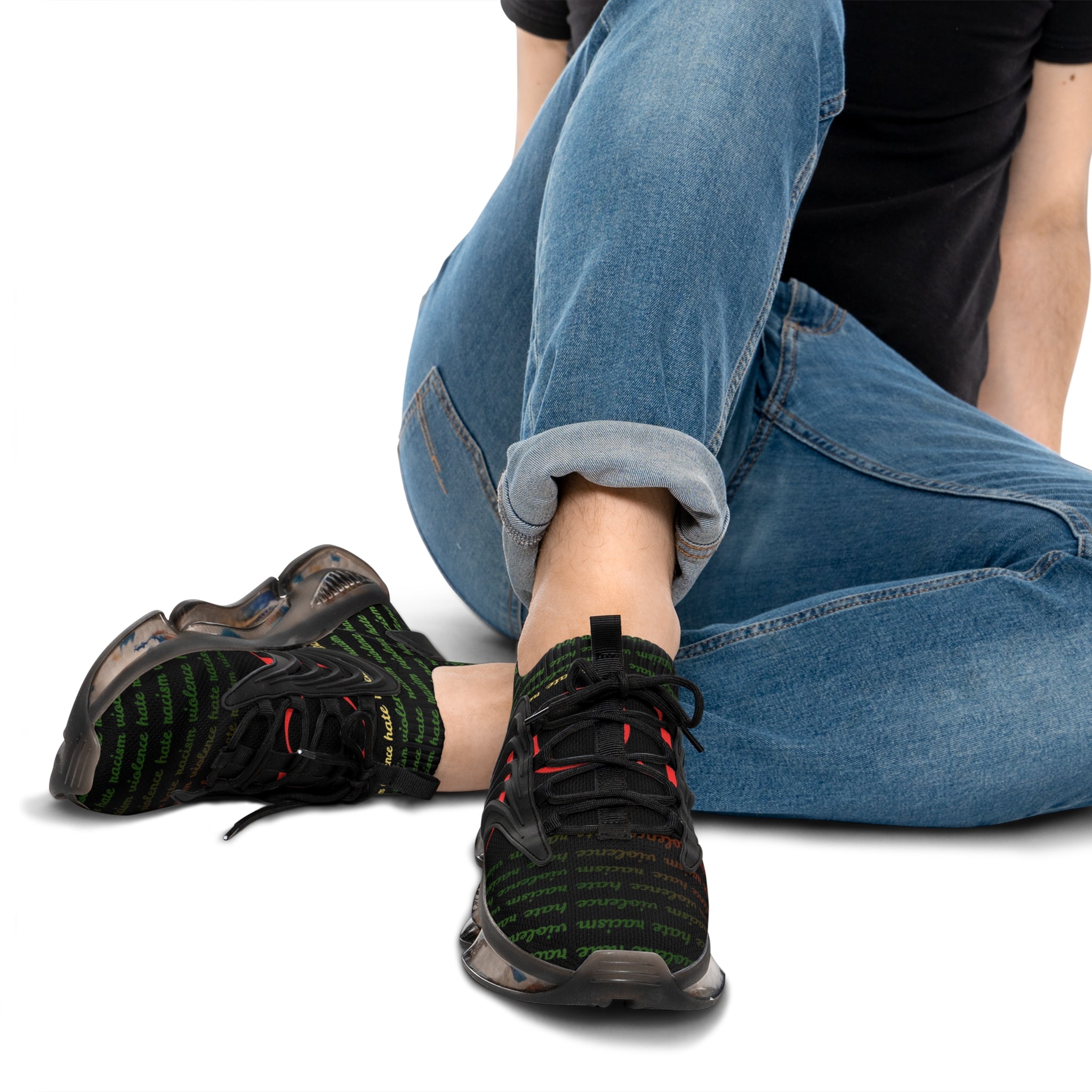 Men's Mesh Sneakers — Lightweight Breathable Athletic Shoes with Script Pattern